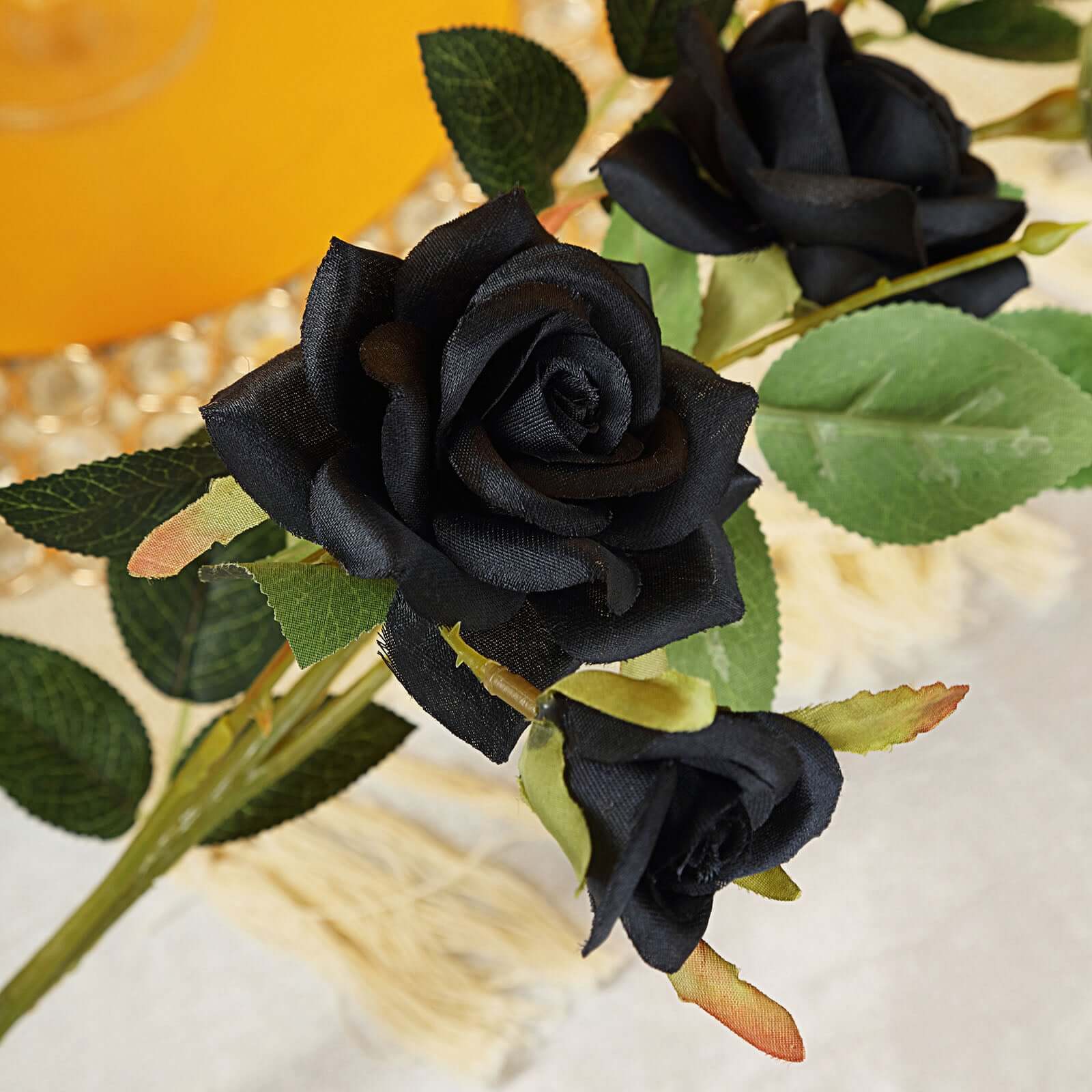 2 Stems 38 Tall Black Artificial Silk Rose Flower Bouquet Bushes