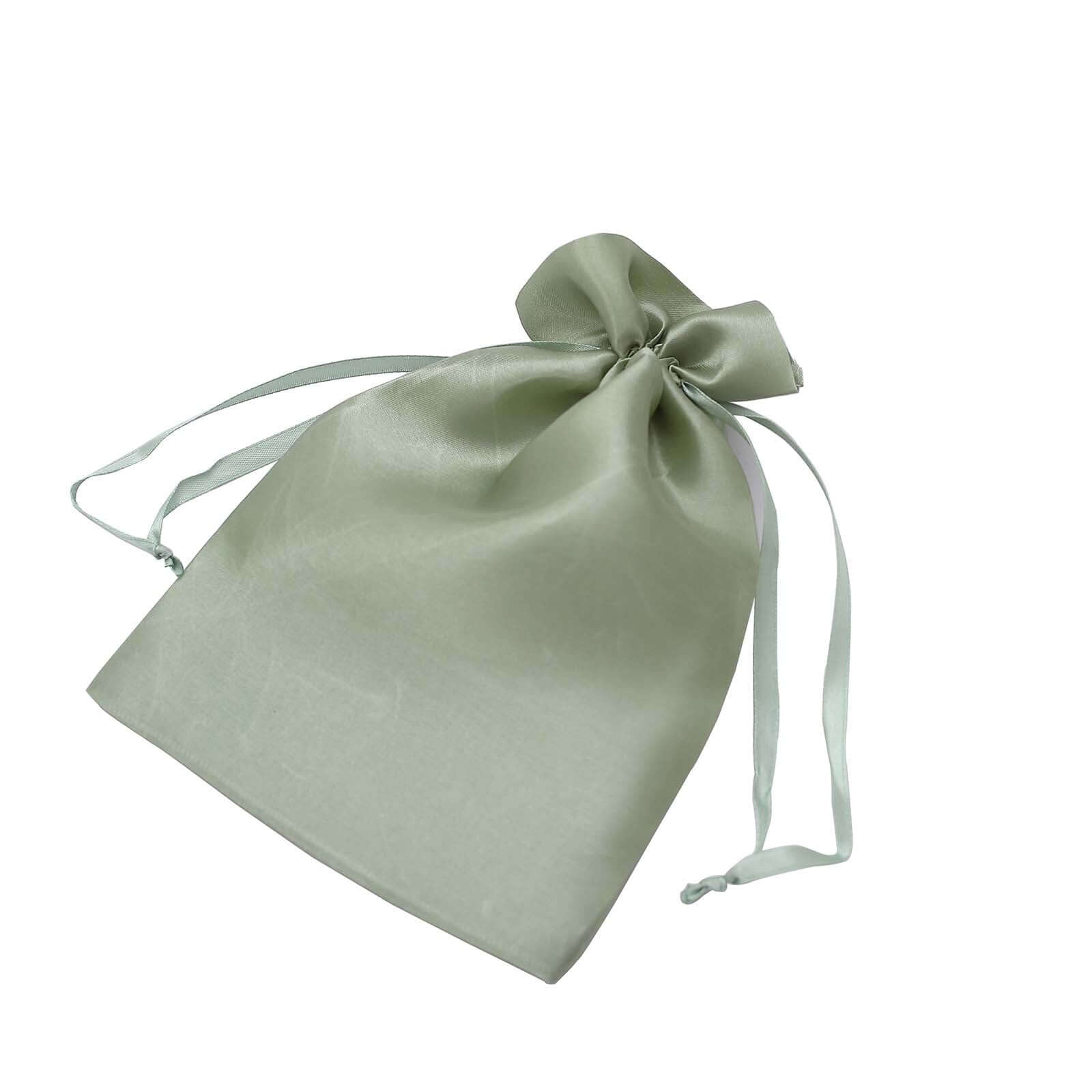 12 Pack 6x9 Sage Green Satin Wedding Party Favor Bags, Drawstring Pouch Gift Bags