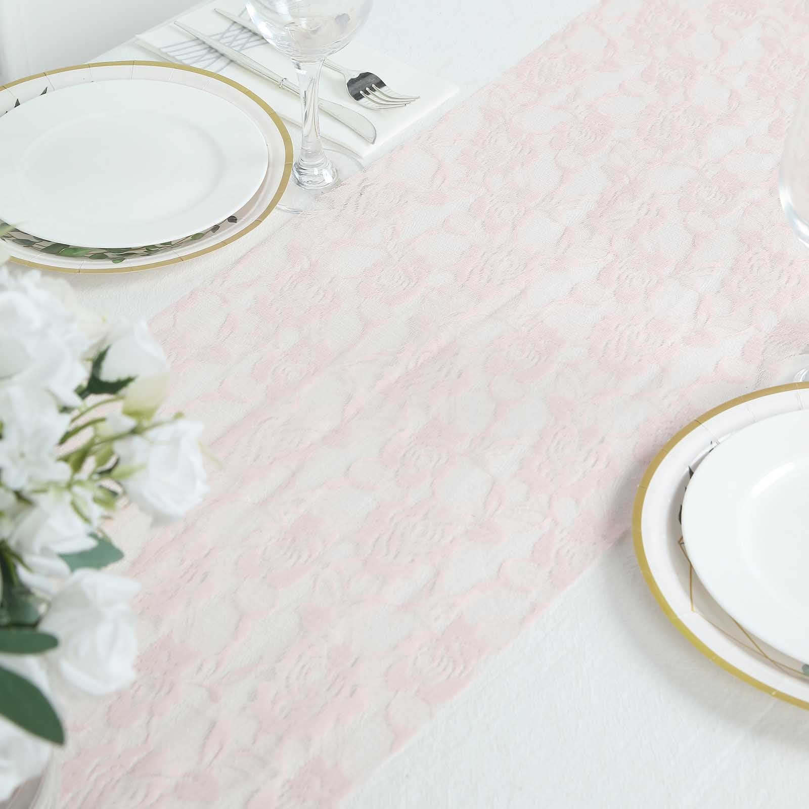 Lace 12x108 Table Runner Blush - Vintage Rose Pattern Table Decor