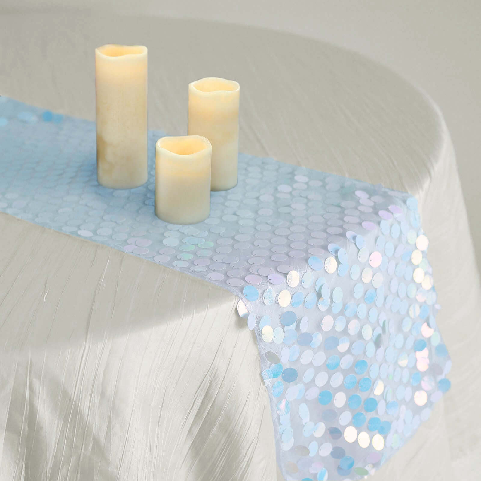 Big Payette Sequin 13x108 Table Runner Iridescent Blue - Dazzling Design
