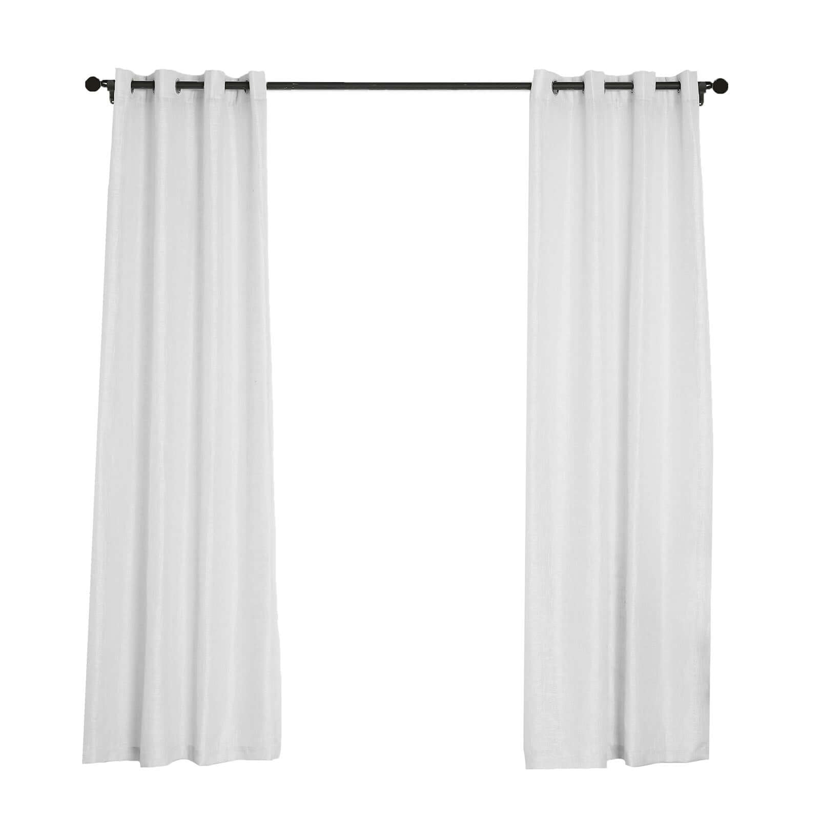 2 Pack Handmade White Faux Linen Curtains 52x96, Curtain Panels With Chrome Grommets