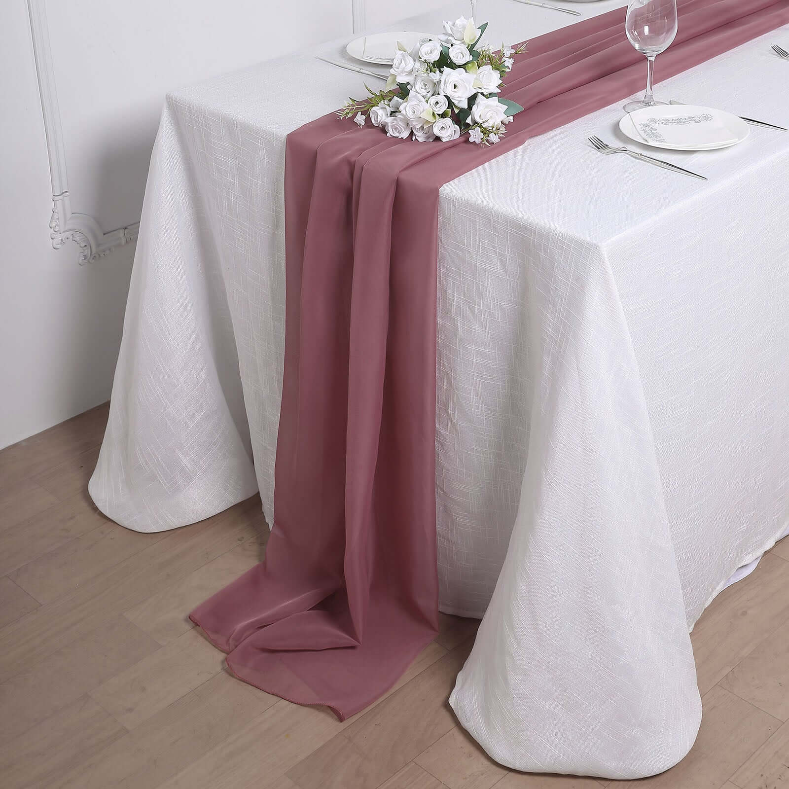 Premium Chiffon 6ft Table Runner Mauve/Cinnamon Rose - Flowy & Lightweight Table Decor