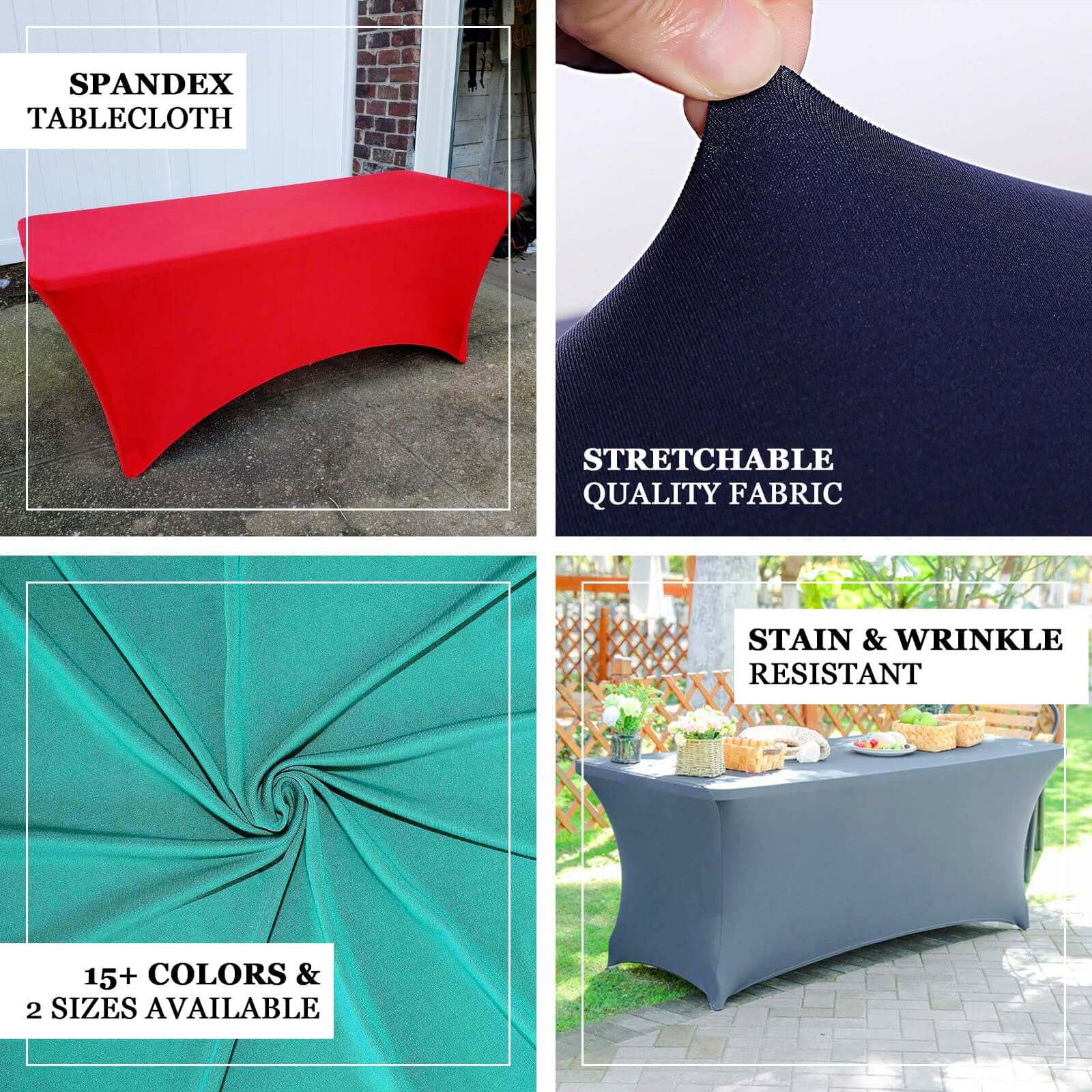 Stretch Spandex 6ft Rectangle Tablecloth Peacock Teal - Durable Form-Fitting Table Cover