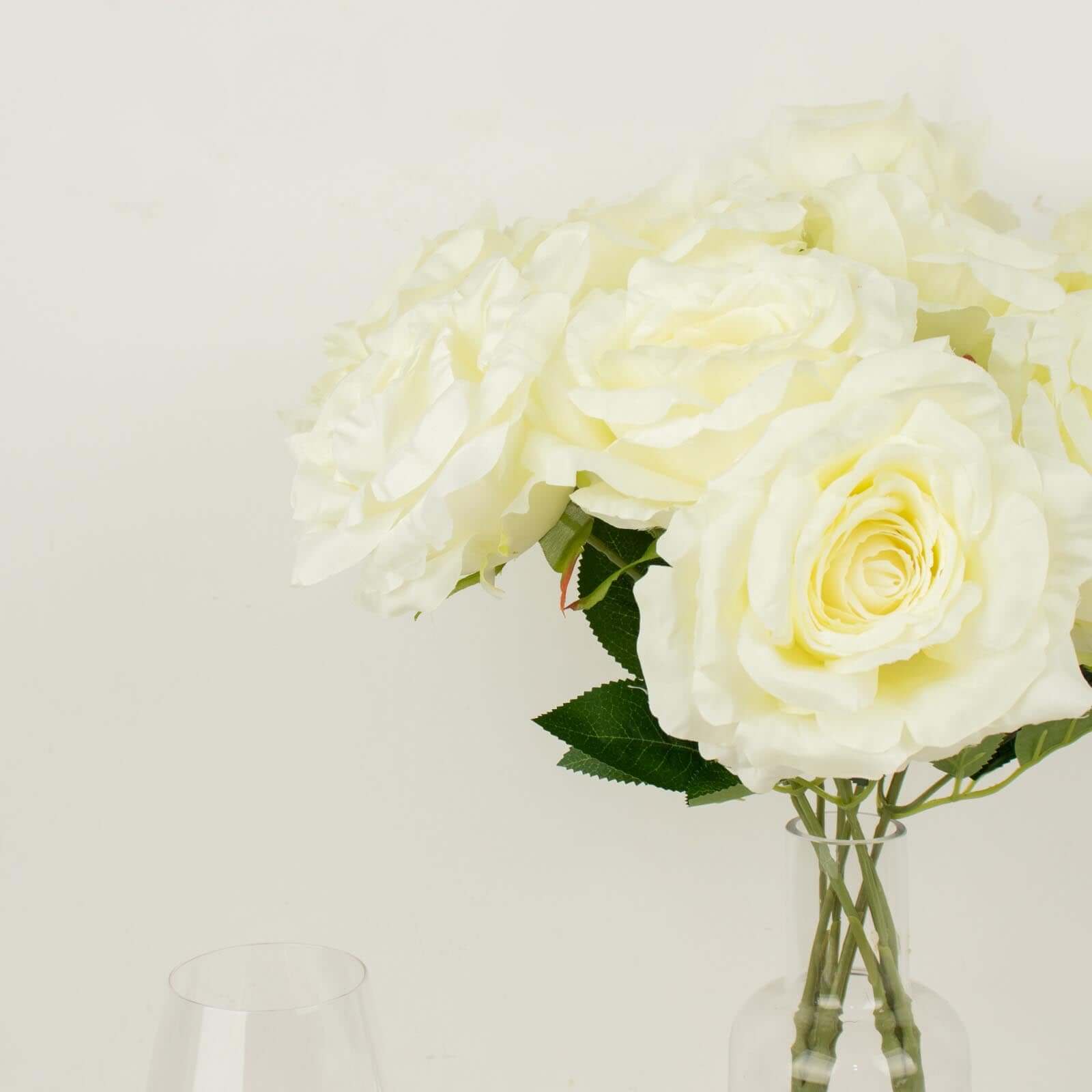 2 Bushes 17 Ivory Premium Silk Jumbo Rose Flower Bouquet, High Quality Artificial Wedding Floral Arrangements