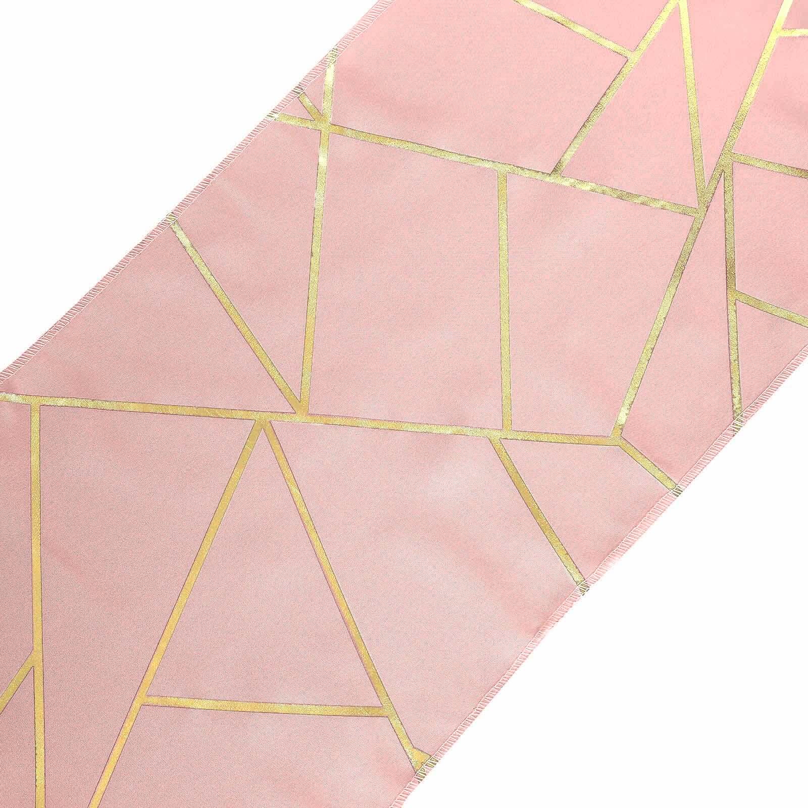 Polyester 9ft Table Runner Dusty Rose with Gold Foil Modern Geometric Accent