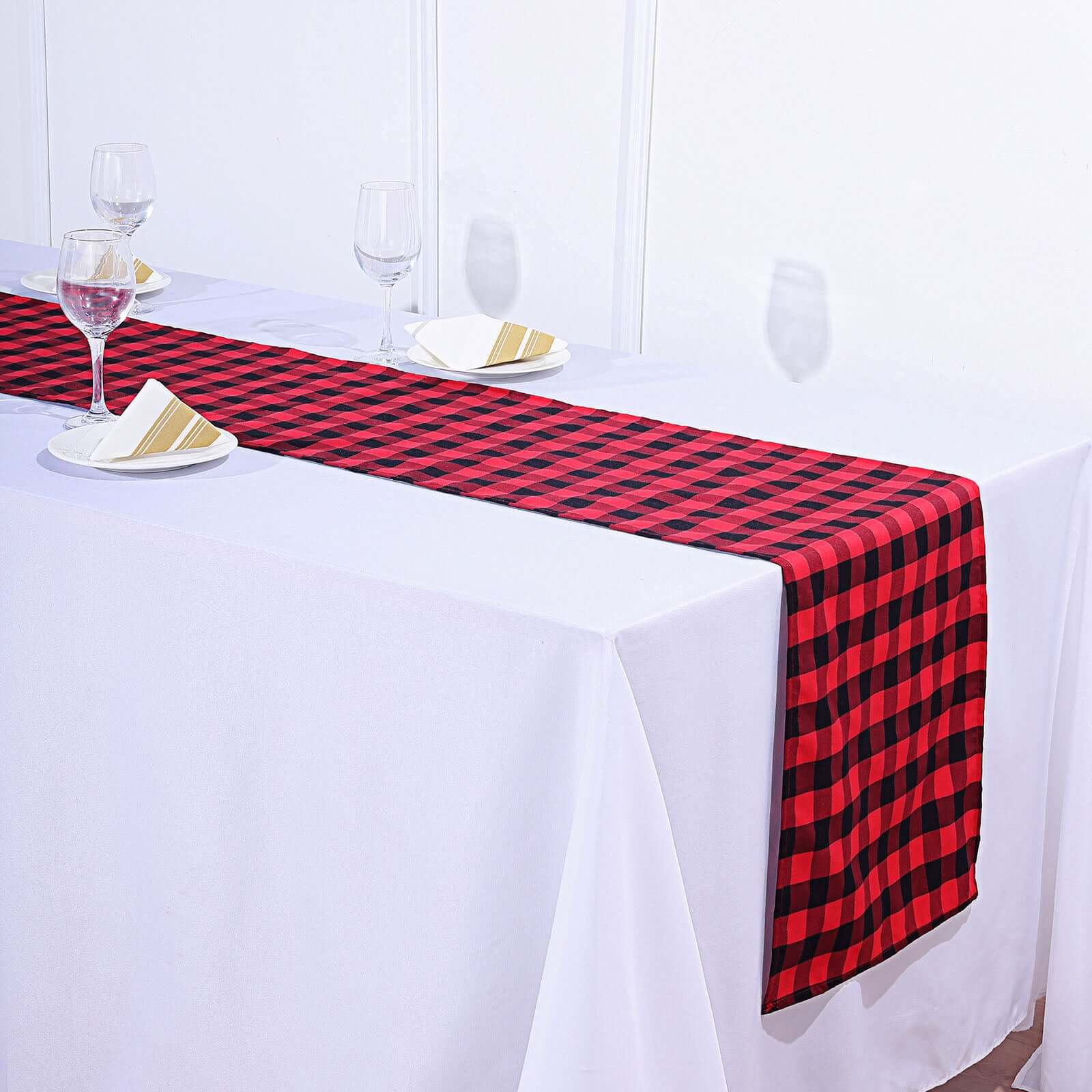 Polyester 14x108 Table Runner Black/Red Gingham Buffalo Plaid - Checkered Outdoor Table Runner