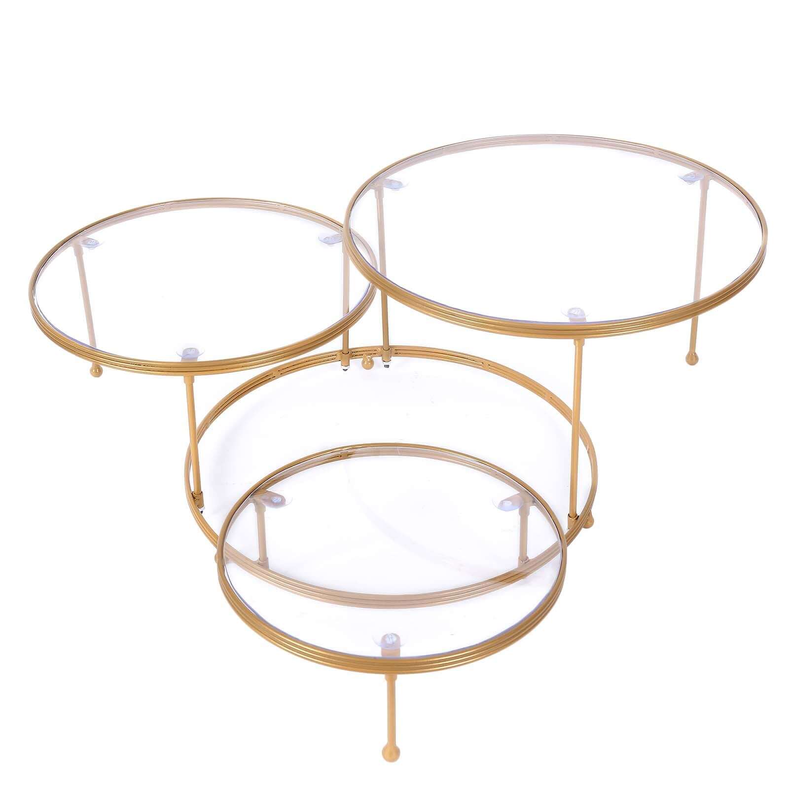 3-Tier Metal Cupcake Stand with Clear Round Acrylic Plates Gold - Dessert Cake Display Holder 23