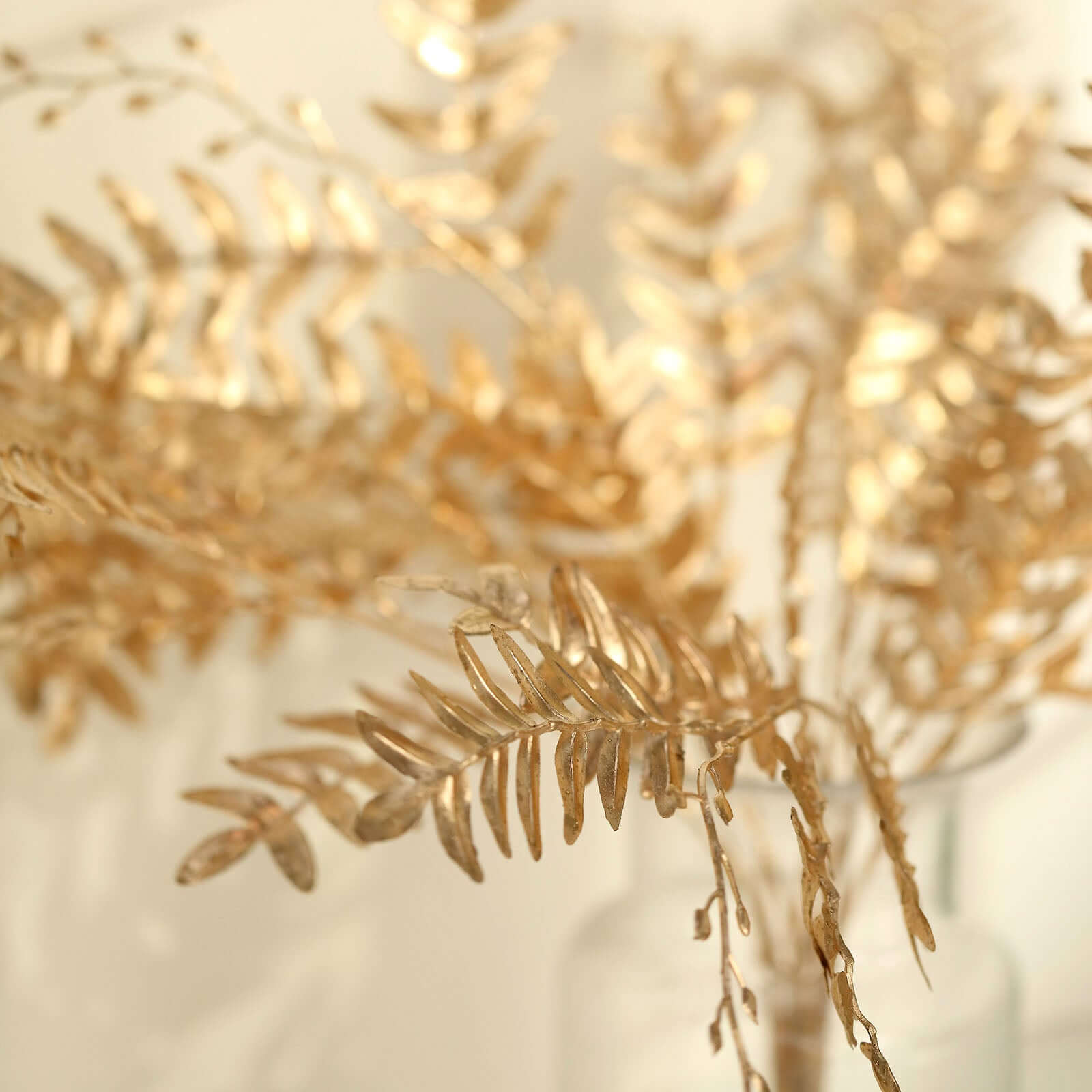 2-Pack Artificial Fern Leaf Branches Metallic Gold - Faux Decorative Bouquets for Glamorous Centerpiece Backdrop & Floral Decor 21