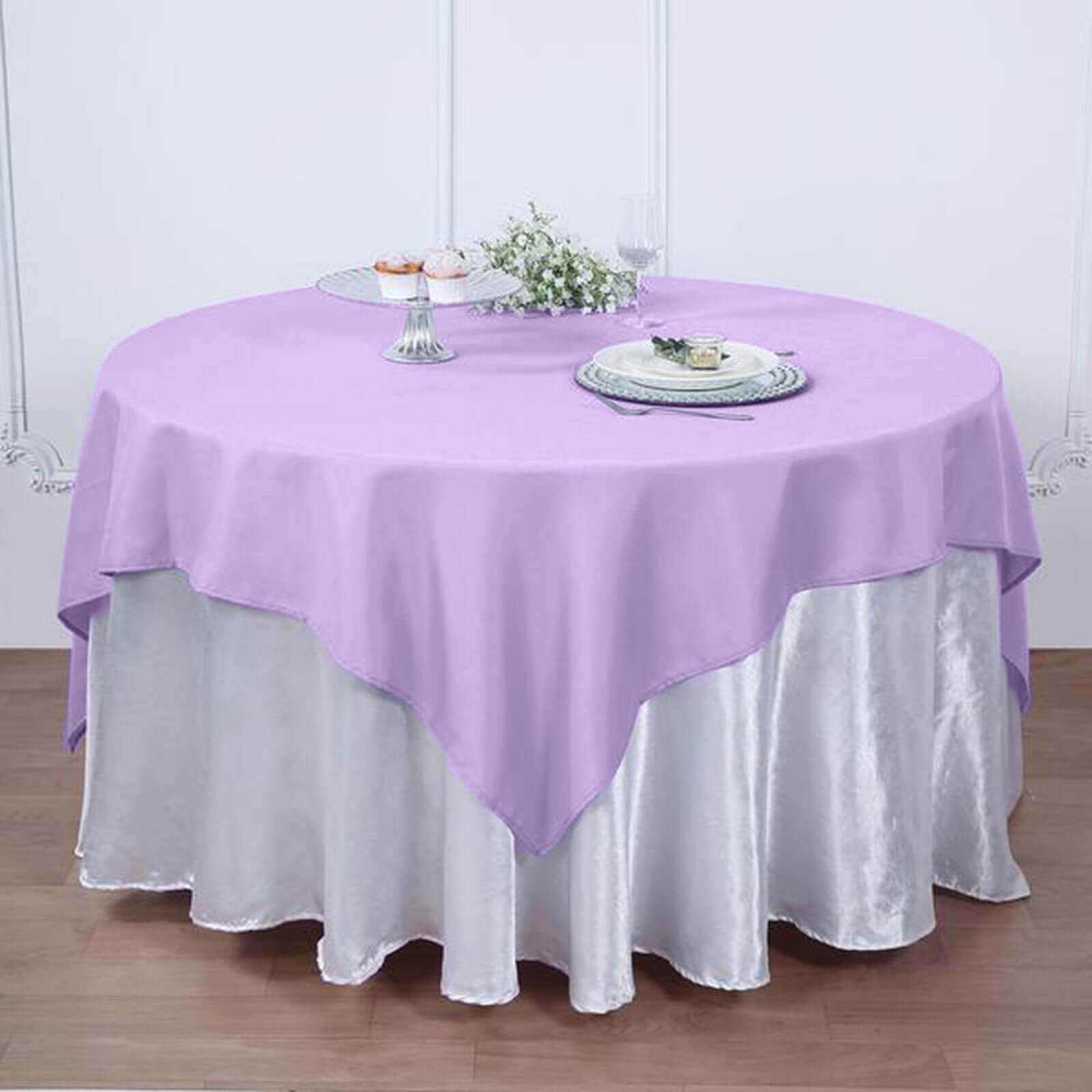 Polyester 90x90 Table Overlay Square Tablecloth Lavender Lilac - Wrinkle-Resistant & Durable Table Cover