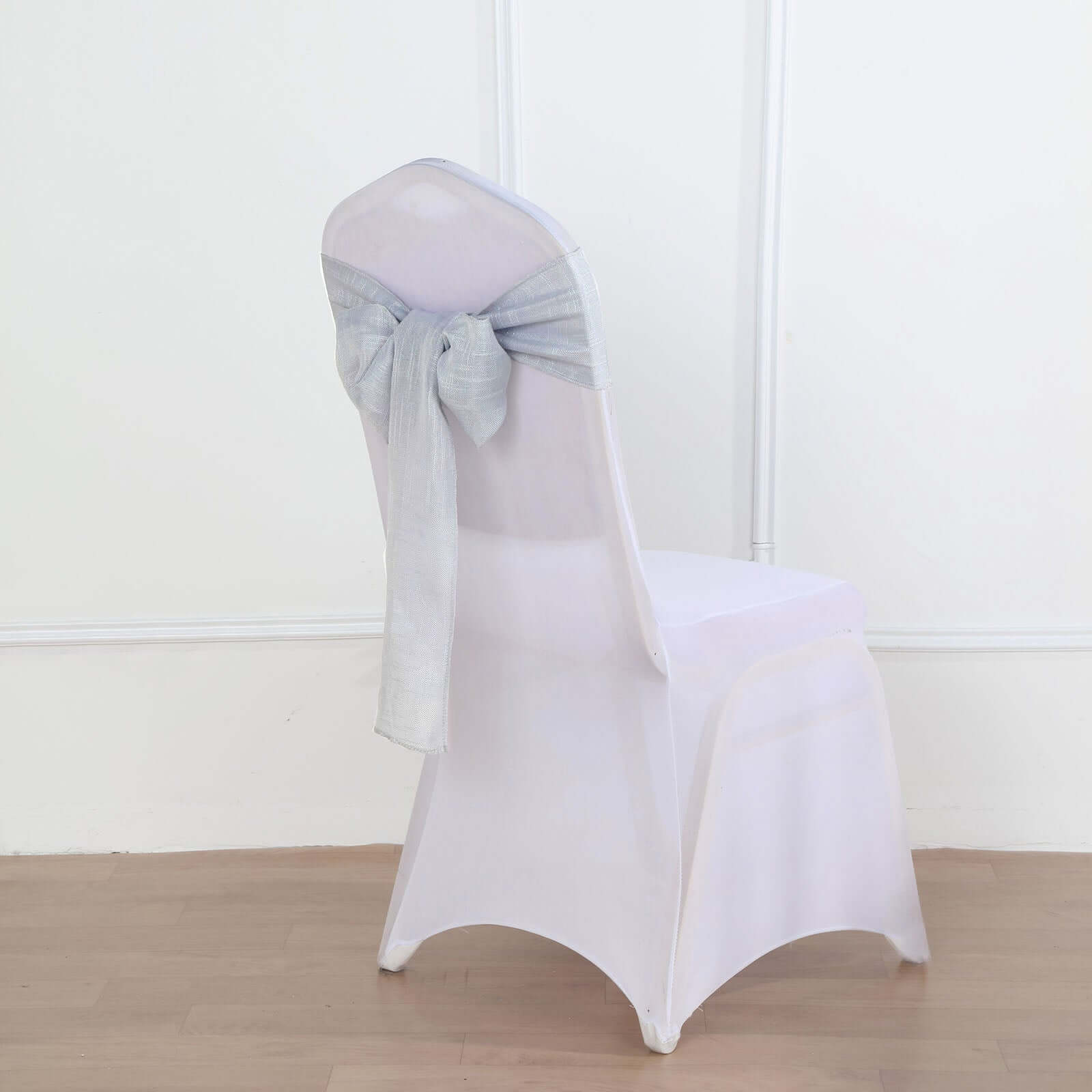 5 Pack Linen Chair Sashes 6x108 Slubby Textured Silver - Durable Wrinkle-Resistant Decor for Weddings & Gatherings