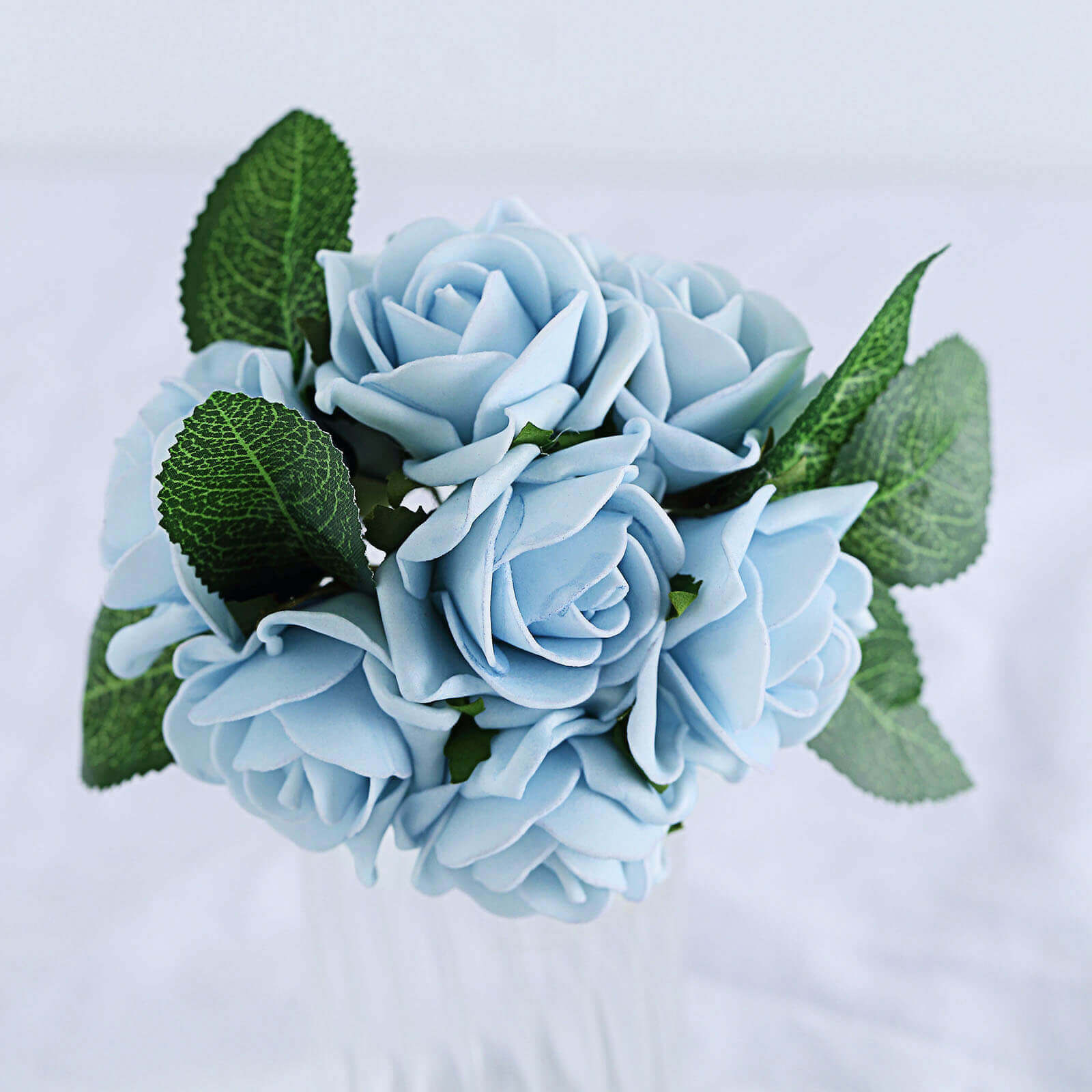 24 Roses 2 Dusty Blue Artificial Foam Flowers With Stem Wire and Leaves