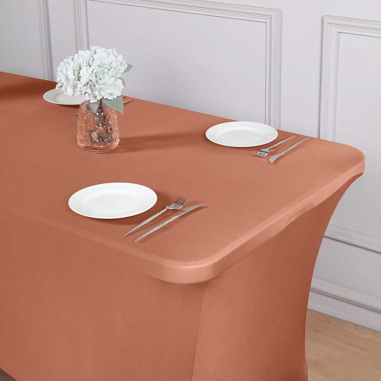 Stretch Spandex 6ft Rectangle Tablecloth Terracotta (Rust) - Durable Form-Fitting Table Cover