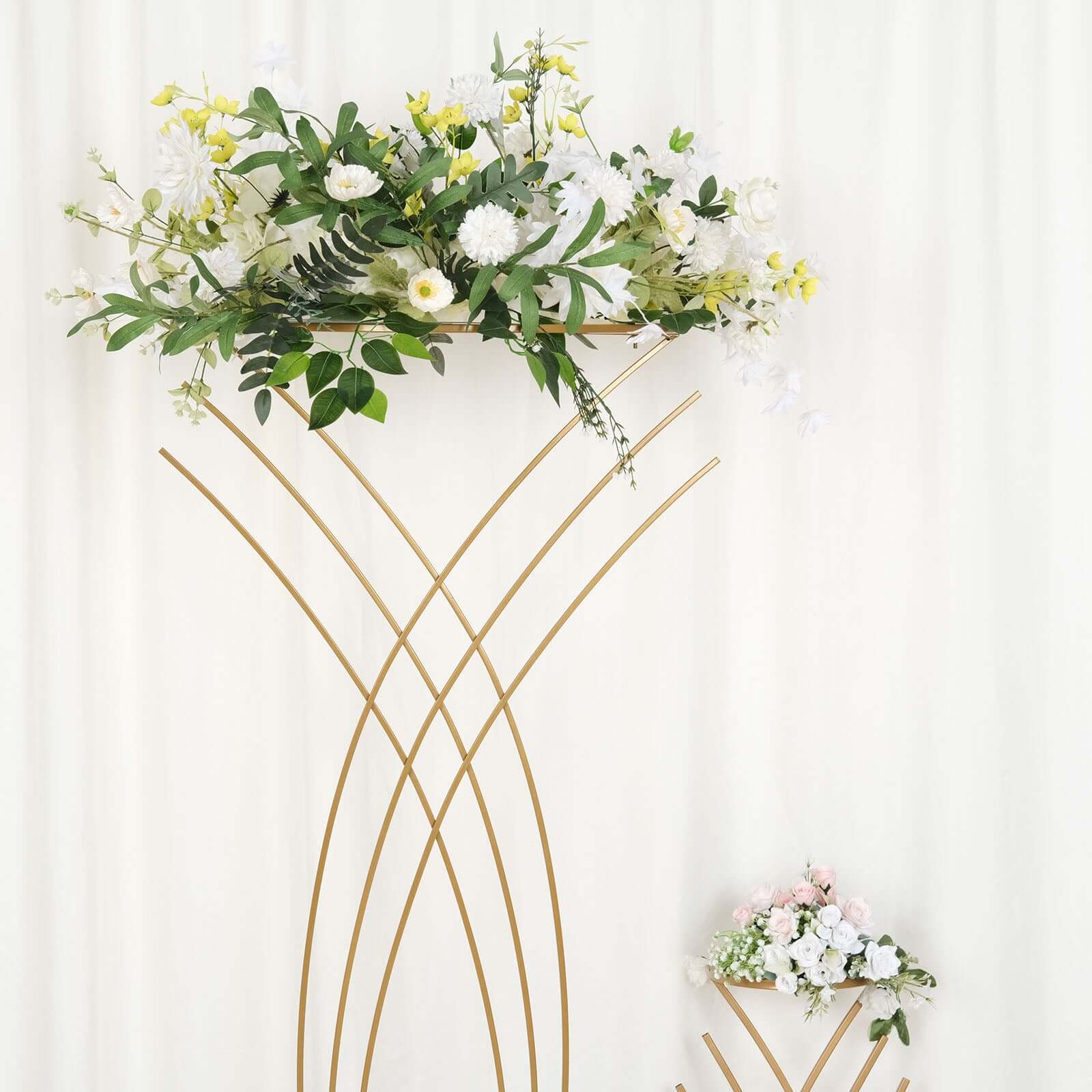 7ft Tall Gold Metal Mermaid Tail Floor Standing Flower Frame Pedestal, Wedding Floral Display Backdrop Stand