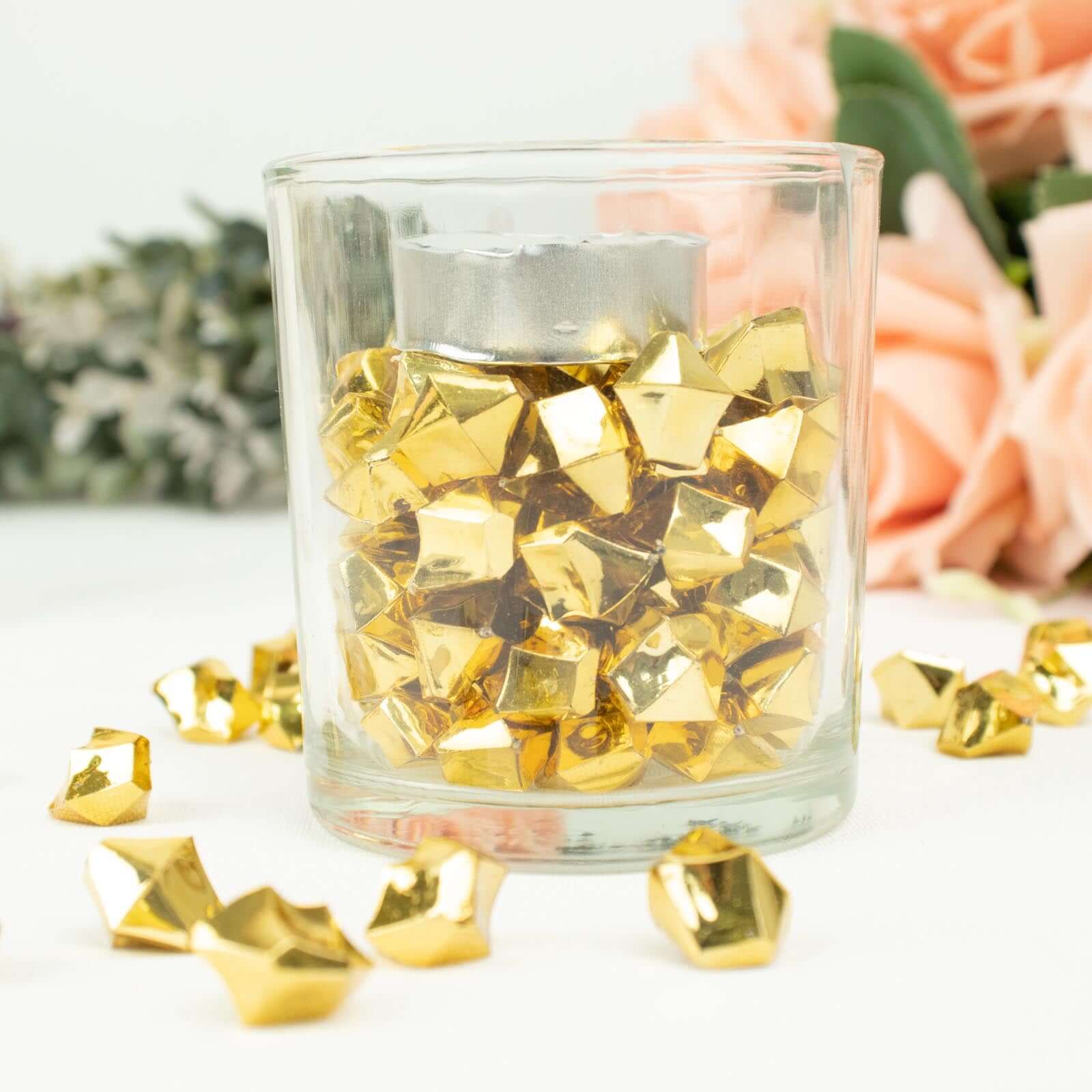 300 Pcs Acrylic Ice Bead Vase Fillers Large Gold - Stylish DIY Craft Crystals for Event Decor & Wedding Tables