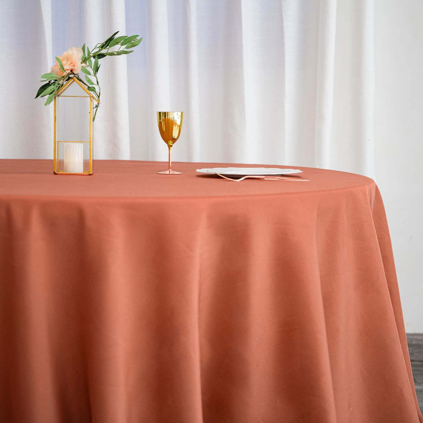 Polyester 132 Round Tablecloth Terracotta (Rust) - Seamless Chic Table Cover