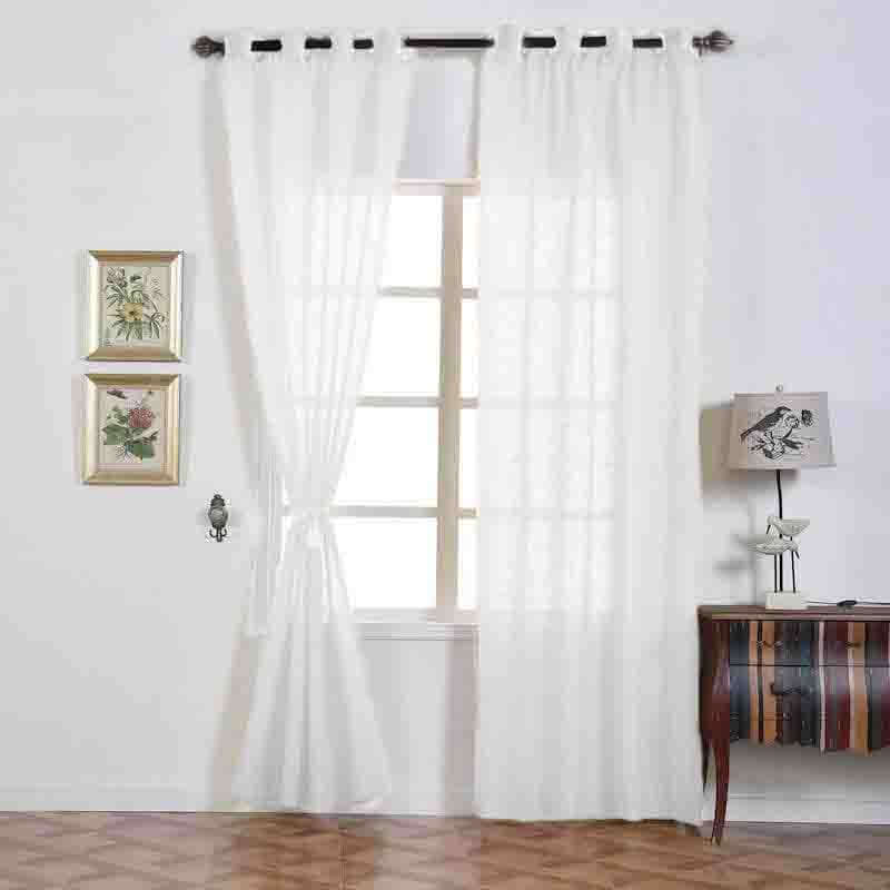 2 Pack Handmade White Faux Linen Curtains 52x96, Curtain Panels With Chrome Grommets