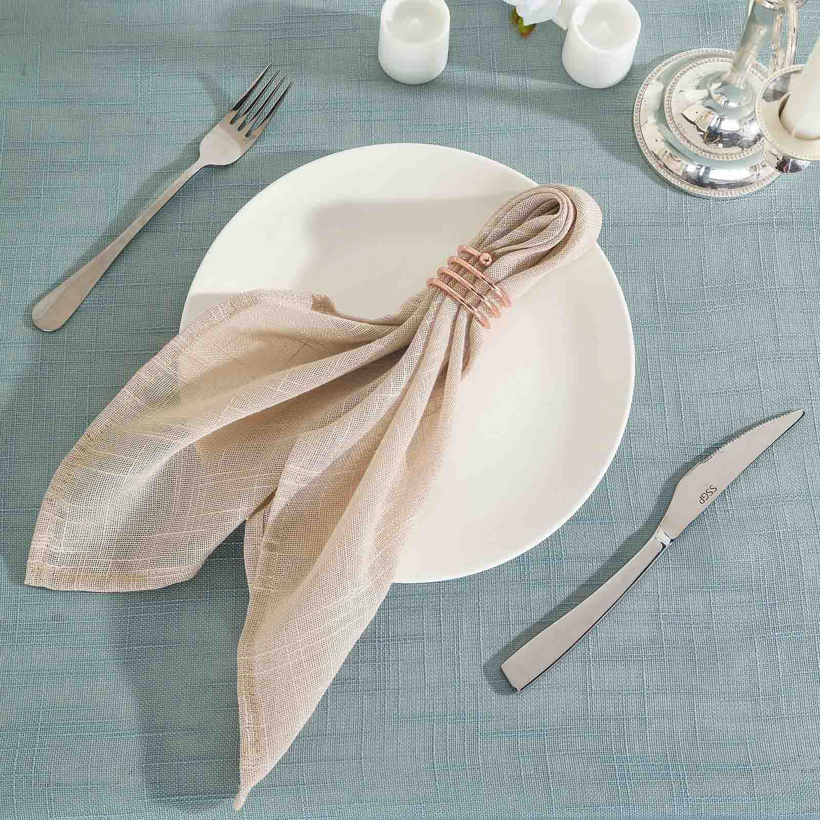 5 Pack Faux Linen 20x20 Napkins Beige - Slubby Textured & Wrinkle Resistant Cloth Napkins