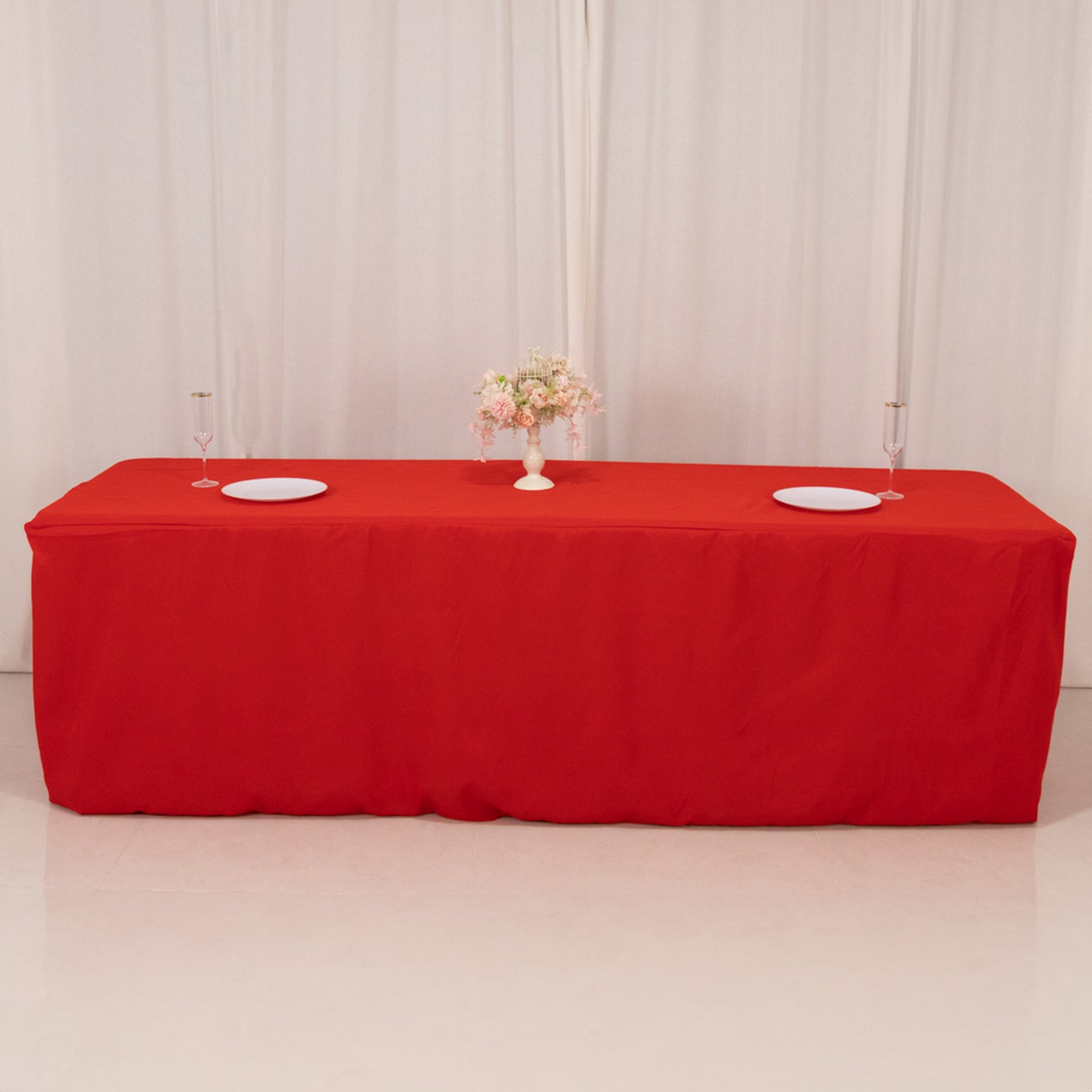 Premium Polyester 8ft Rectangle Tablecloth Red Durable Fitted 220GSM Table Cover