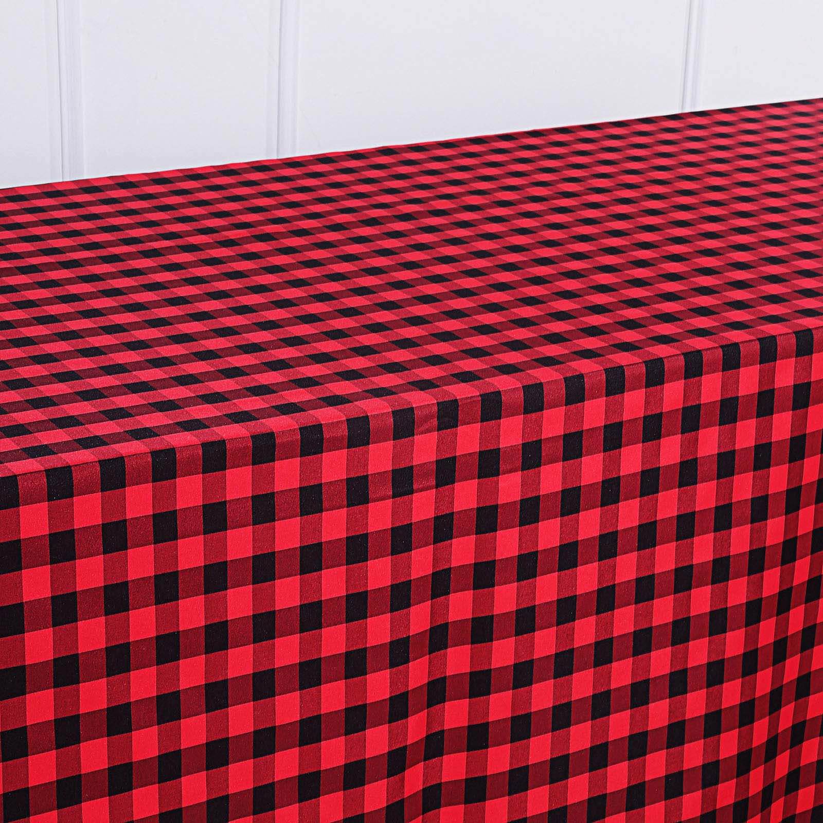 90x156 Black Red Seamless Buffalo Plaid Rectangle Tablecloth, Checkered Polyester Tablecloth for 8 Foot Table With Floor-Length Drop