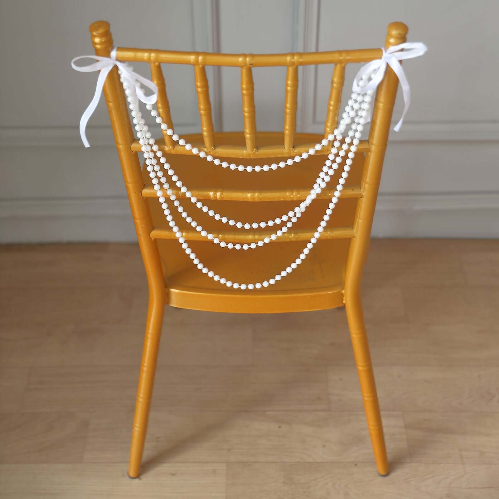 Faux Pearl Beaded 16 Chair Back Garland Sash White Gatsby-Inspired Style - Pre-Tied Chic Wedding Decor for Chiavari Chairs