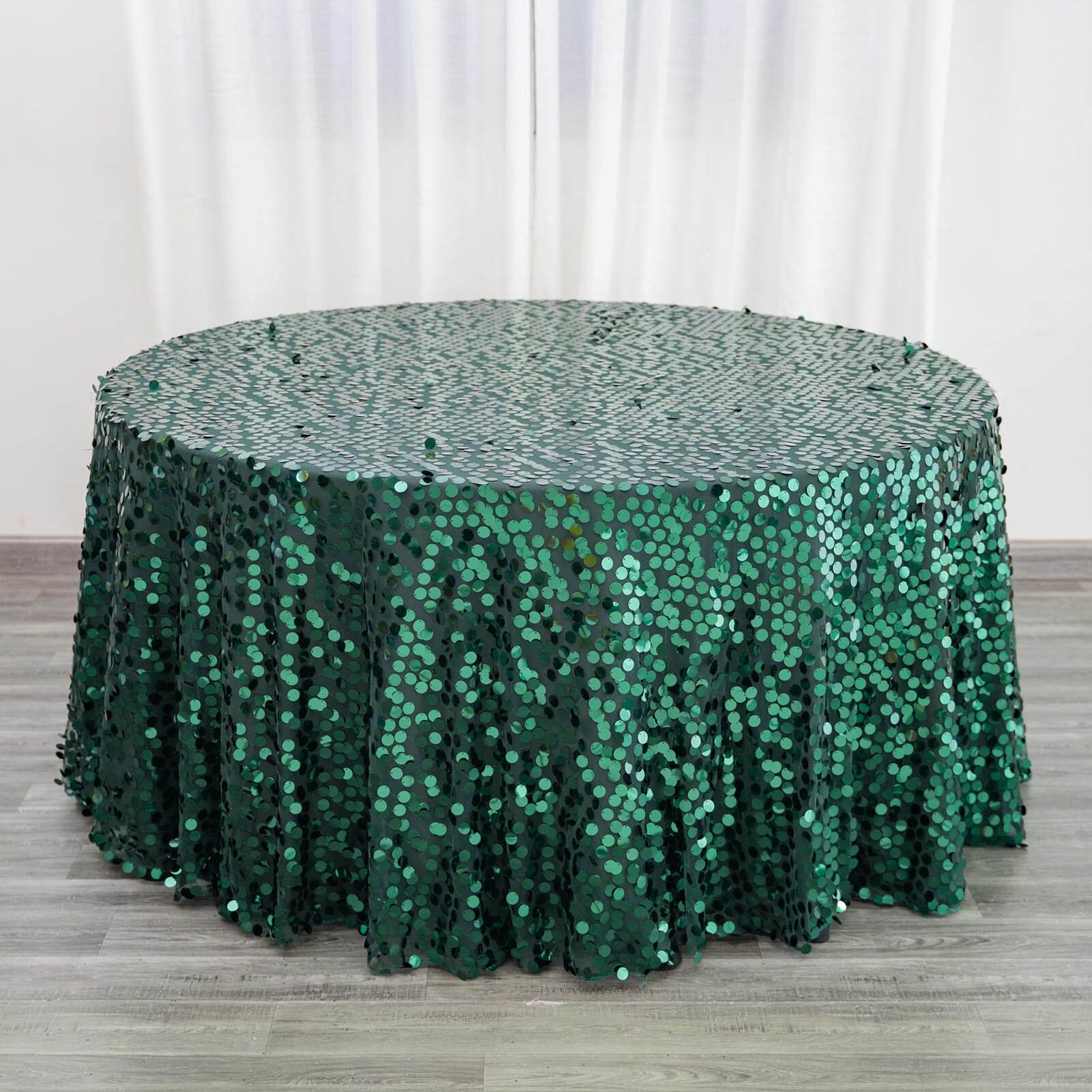 Sequin 120 Round Tablecloth Hunter Emerald Green - Seamless Big Payette Table Cover