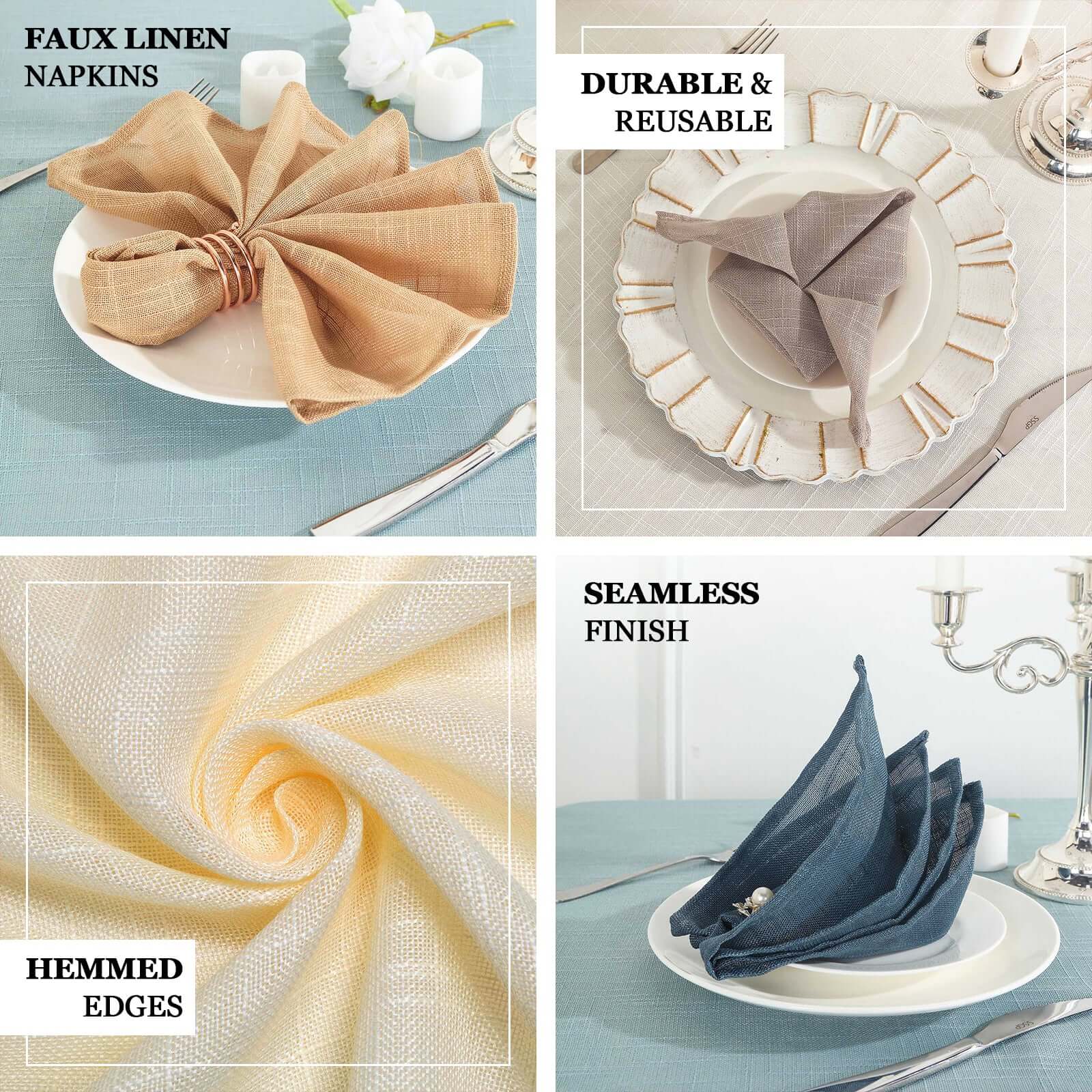 5 Pack Faux Linen 20x20 Napkins Beige - Slubby Textured & Wrinkle Resistant Cloth Napkins