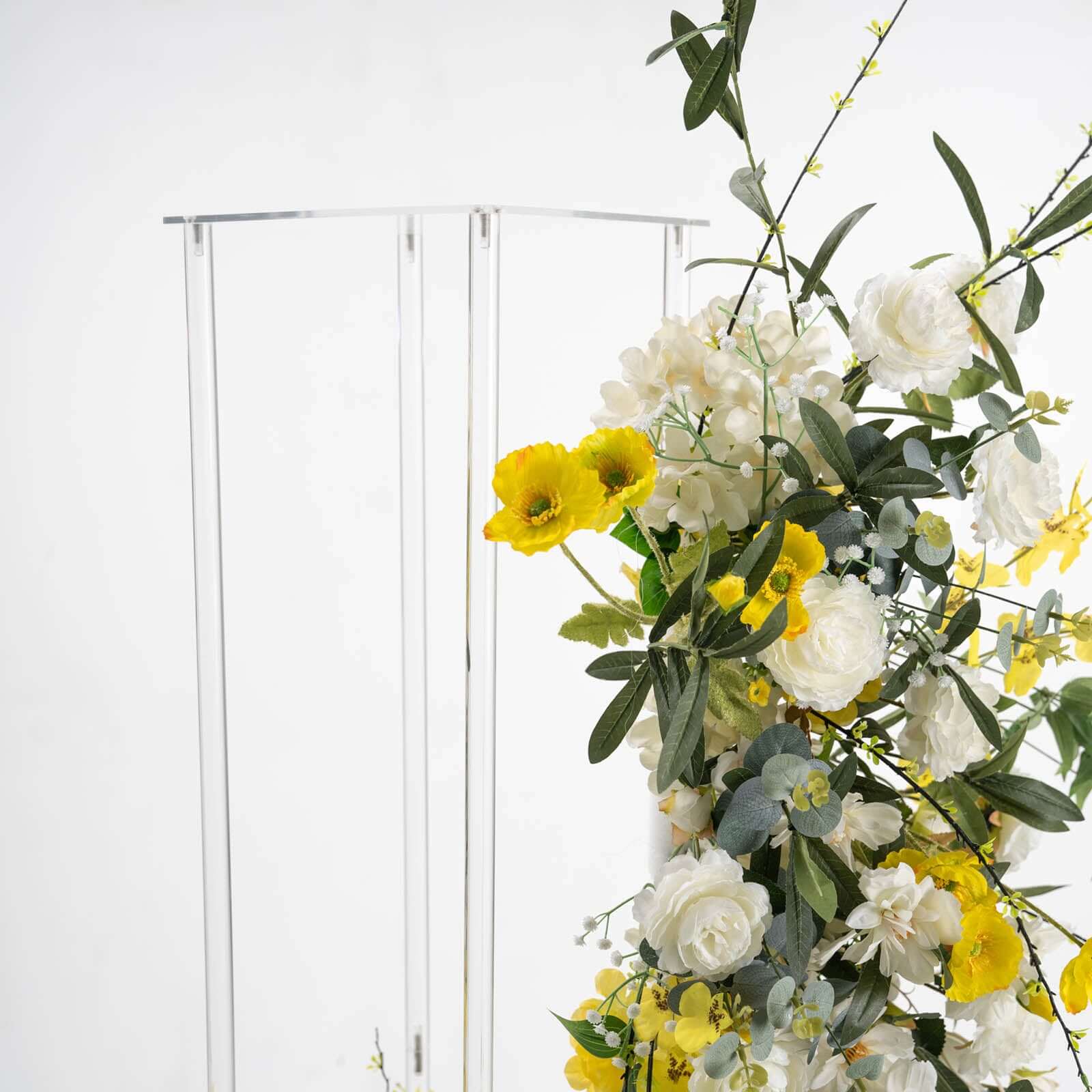 Acrylic Floor Vase Flower Stand with Square Mirror Base Clear - Decorative Wedding Column for Large Events 48