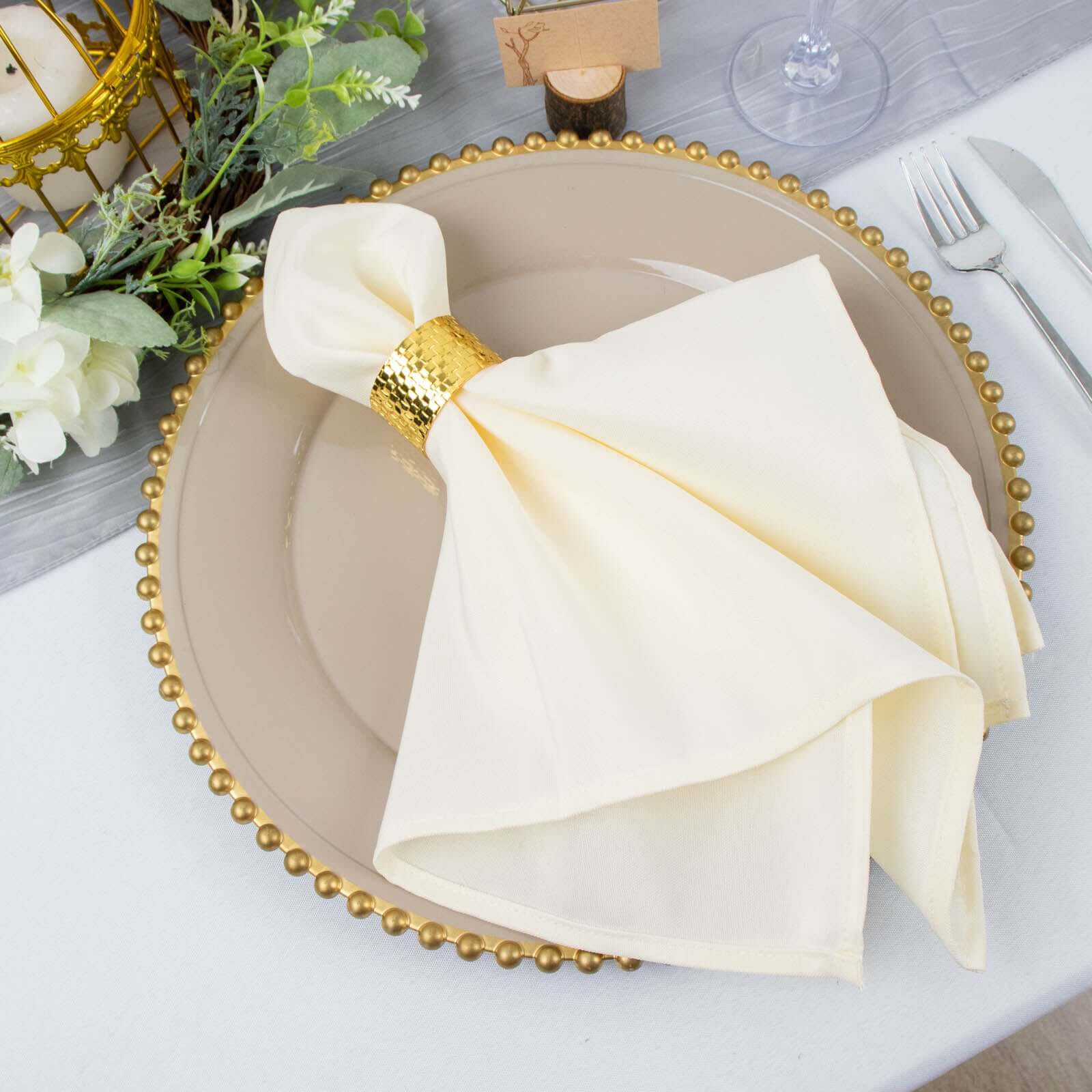 5 Pack Premium Polyester 20x20 Napkins Ivory - Wrinkle-Resistant & Durable Dinner Napkins