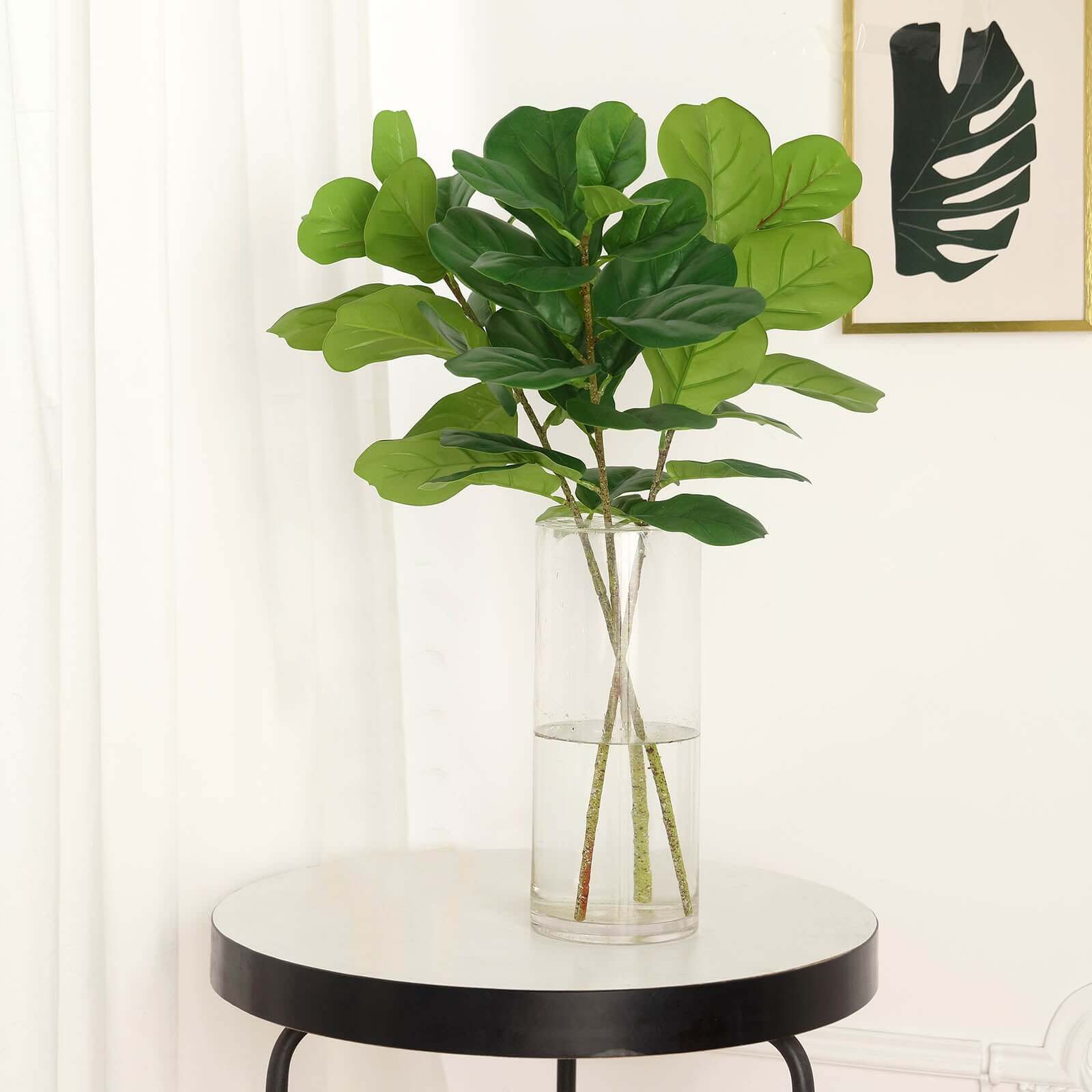 2 Bushes 25 Green Artificial Fiddle Leaf Branch Stems, Faux Plants