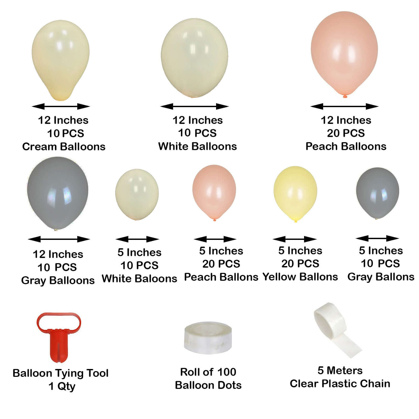 110 Pack Cream, Gray and Peach DIY Balloon Garland Arch Party Kit