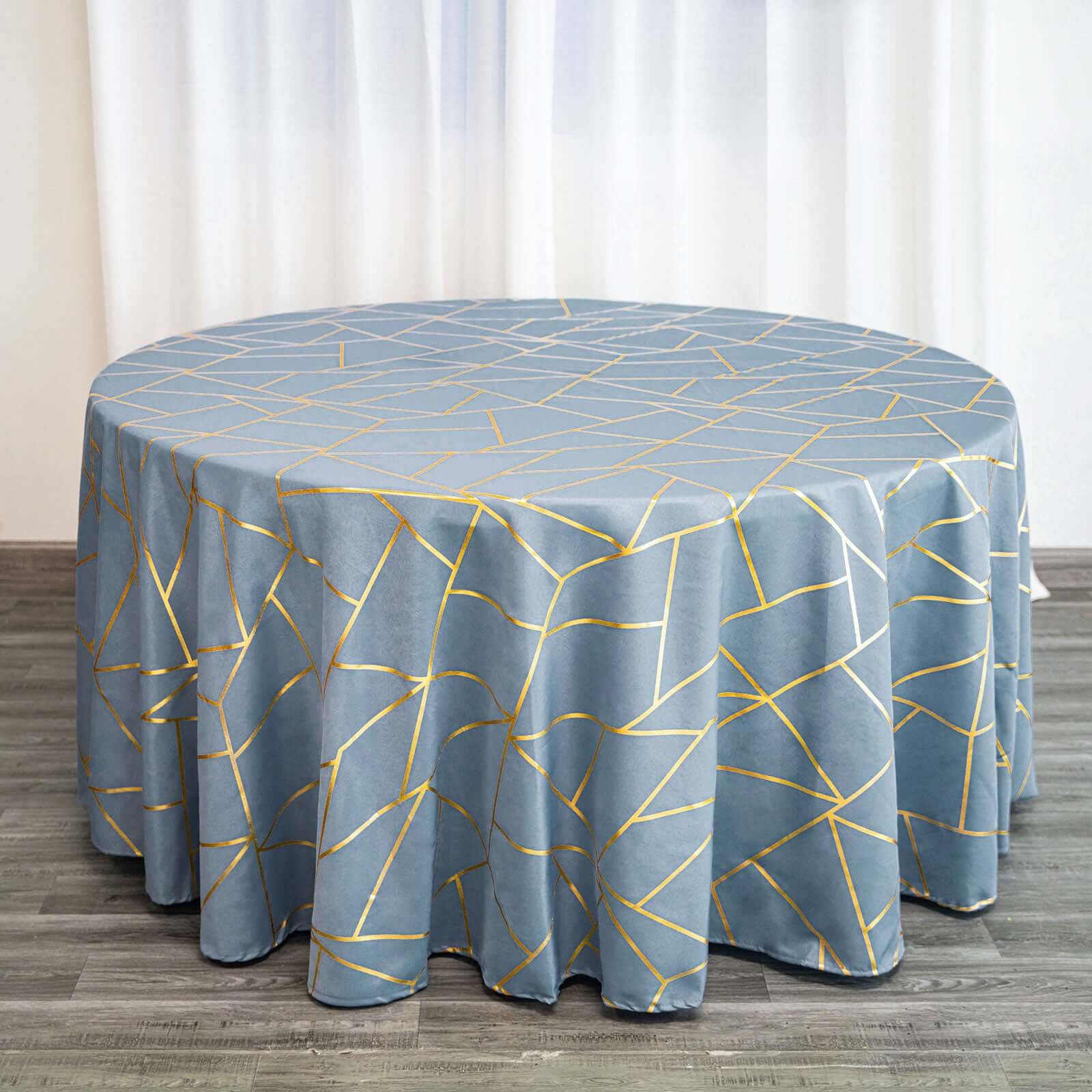 Polyester 120 Round Tablecloth Dusty with Gold Foil Geometric Pattern Wrinkle-Resistant Seamless Table Cover