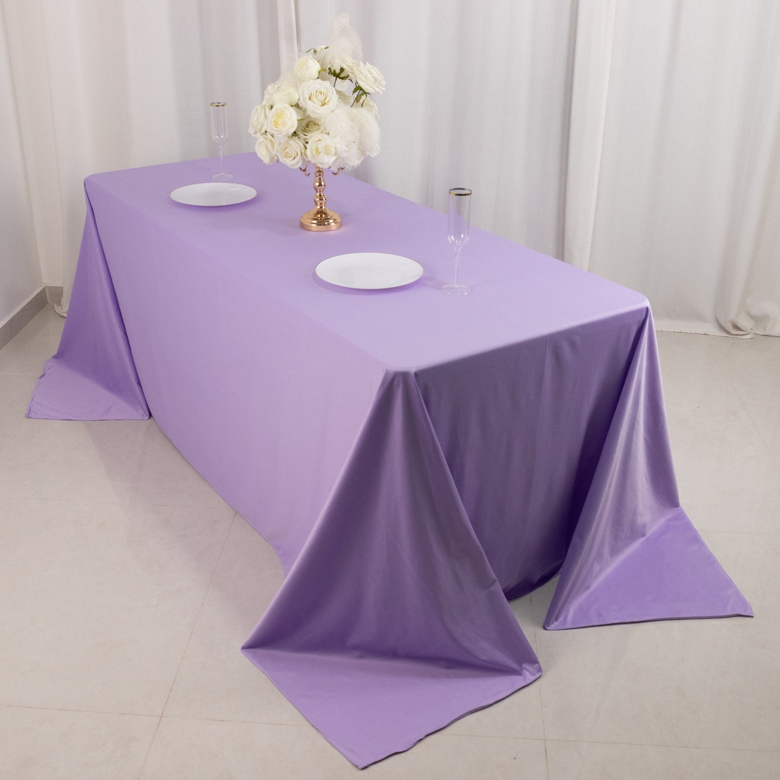 Premium Scuba Rectangular 90x132 Tablecloth Lavender Lilac - Wrinkle Free, Stain Resistant & Seamless Table Cover