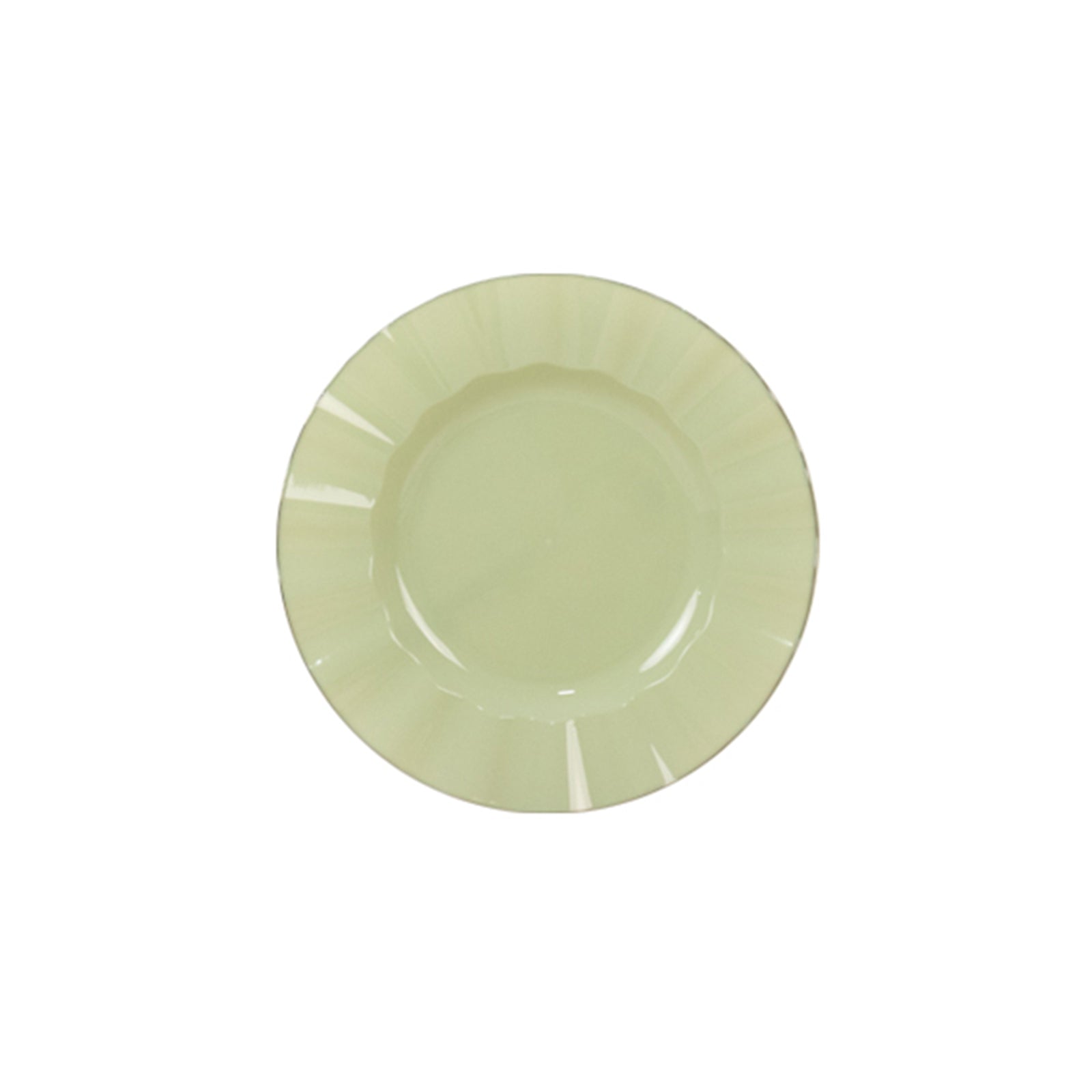 10-Pack Plastic 9 Round Dinner Plates in Sage Green Ruffled Rim with Gold Edging - Sturdy Disposable Dinnerware