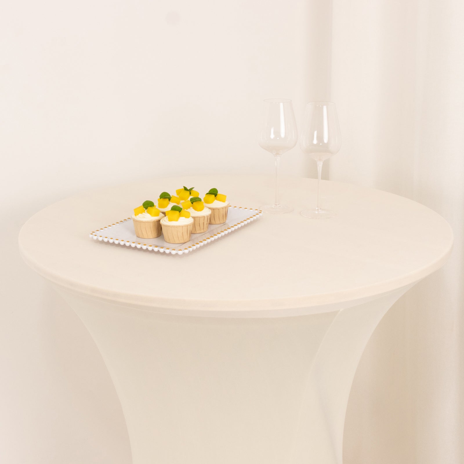 Spandex 33-36 Round Cocktail Table Cover Ivory - Easy to Maintain Stretch Fitted Highboy Tablecloth