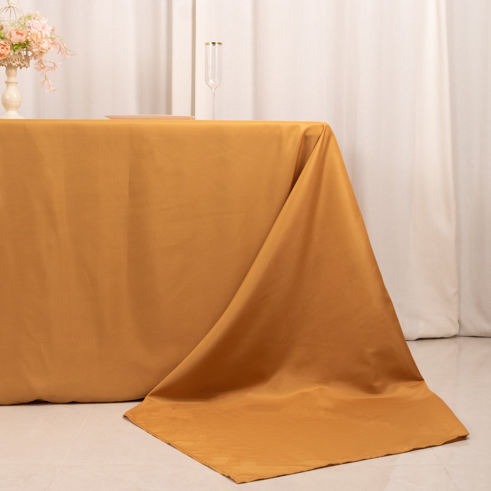 Premium Polyester 90x156 Rectangle Tablecloth Gold - Seamless 220GSM Stain-Resistant Design for Classy Events