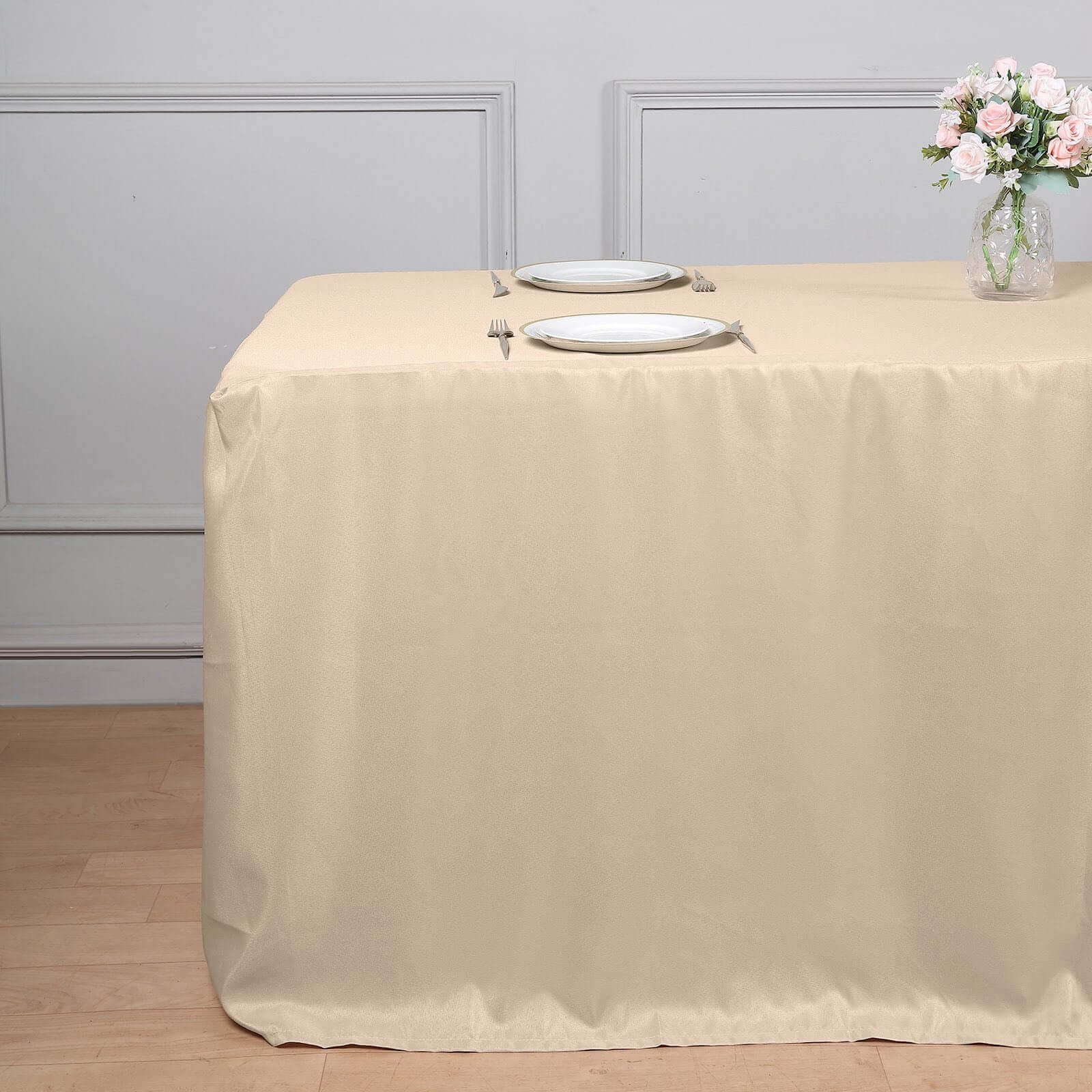 Fitted Polyester 96x30 Rectangle Tablecloth Nude - Durable and Easy to Maintain Table Cover