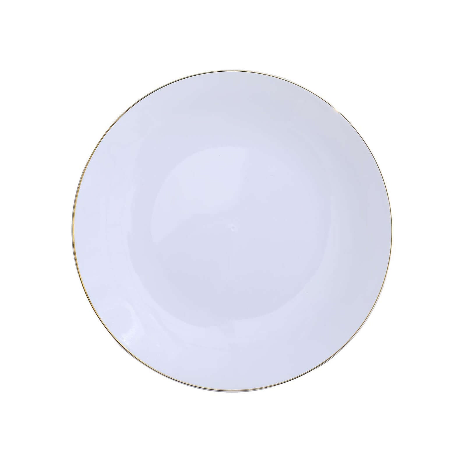 10-Pack Plastic 8 Round Dessert Plates in White with Gold Rim - Glossy Disposable Appetizer Salad Plates for Banquets & Special Occasions