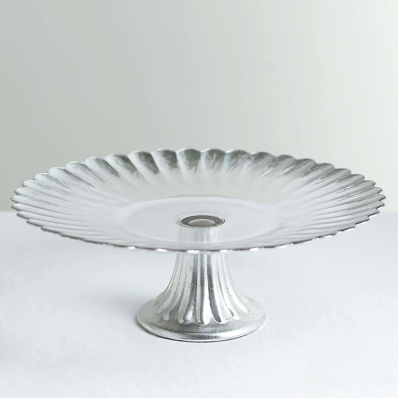 Glass Pedestal Cake Stand Wavy Edge Design Silver - Cupcake Holder and Dessert Display Plate 12