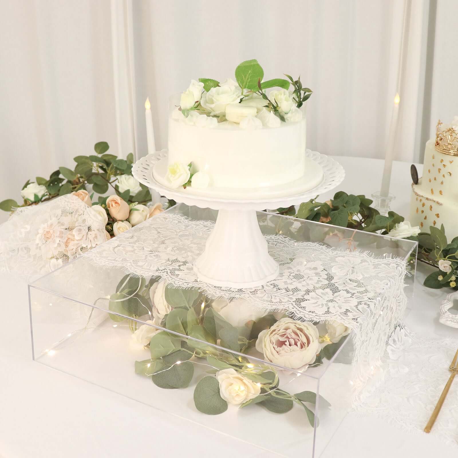 Acrylic Cake Box Stand Pedestal Riser Transparent Clear - Decorative Display for Weddings 18x18