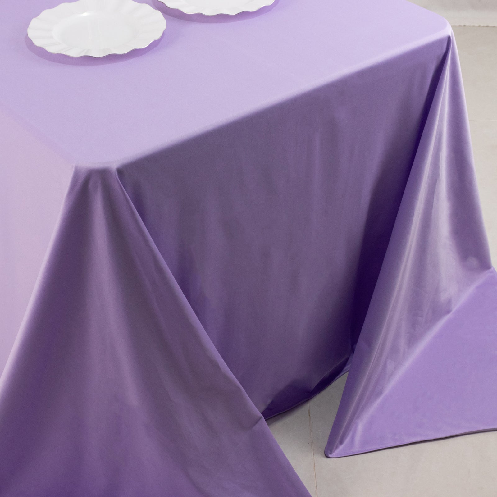 Premium Scuba Rectangular 90x132 Tablecloth Lavender Lilac - Wrinkle Free, Stain Resistant & Seamless Table Cover