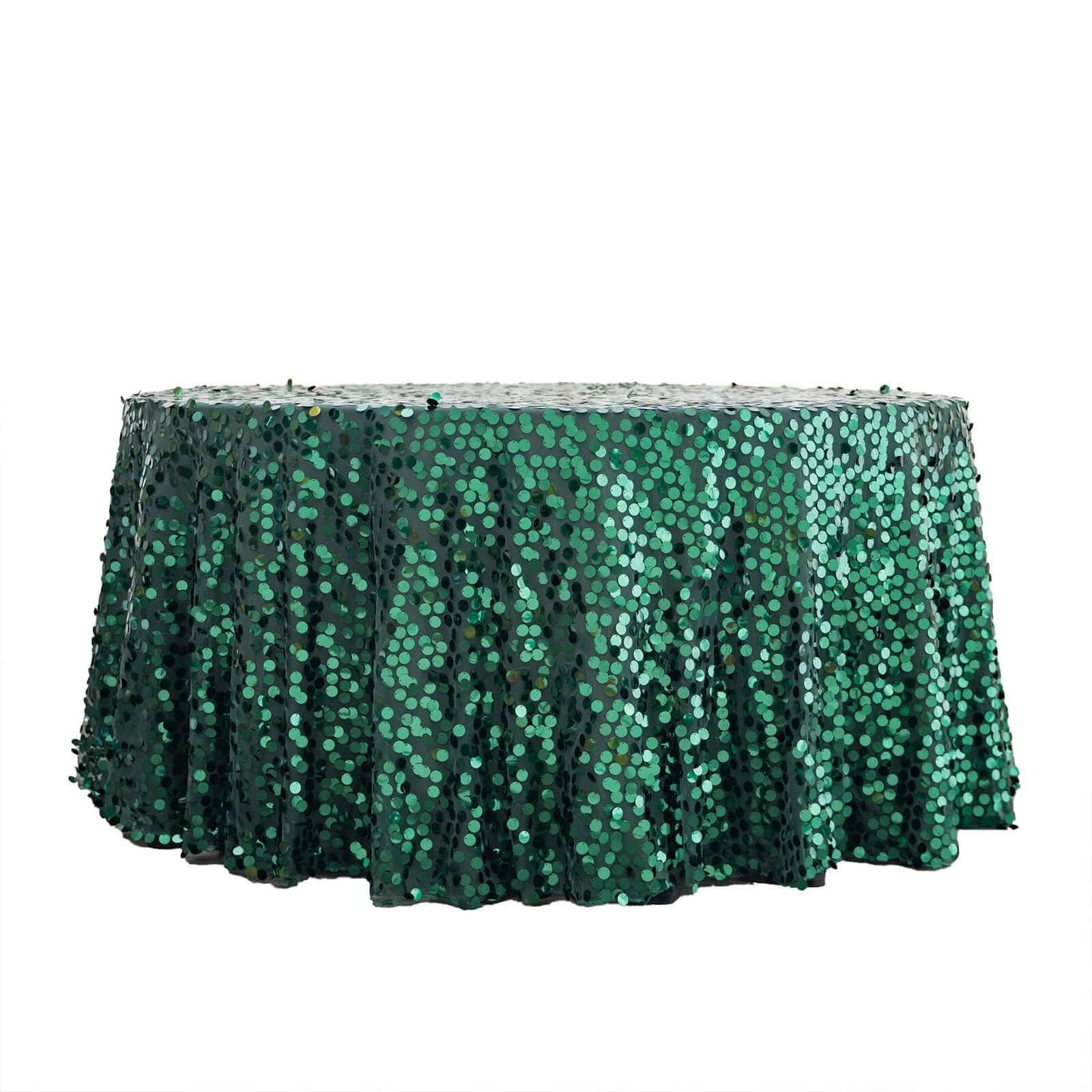 Sequin 120 Round Tablecloth Hunter Emerald Green - Seamless Big Payette Table Cover