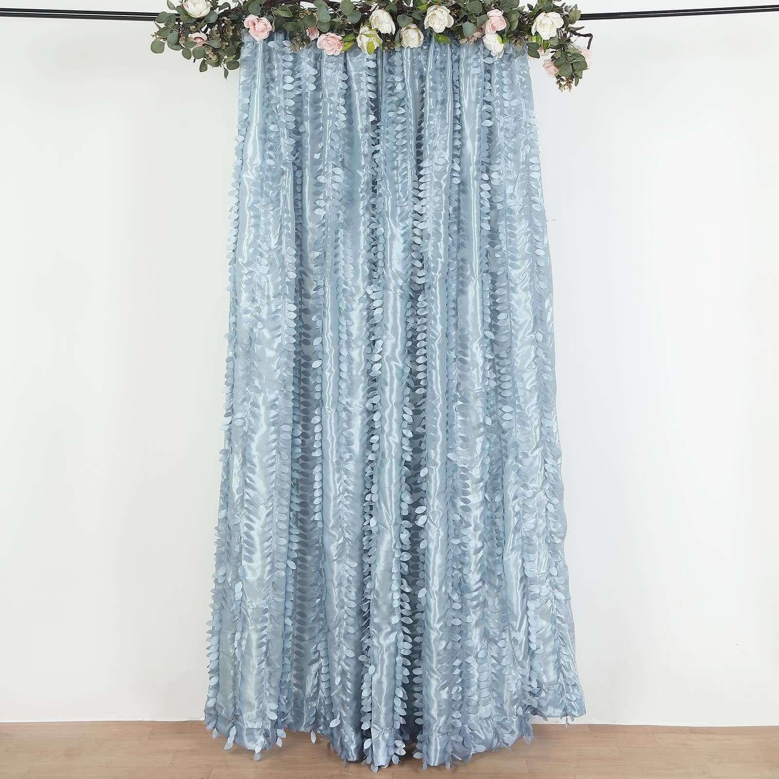 8ftx8ft Dusty Blue 3D Leaf Petal Taffeta Event Curtain Drapes, Backdrop Event Panel With Rod Pocket