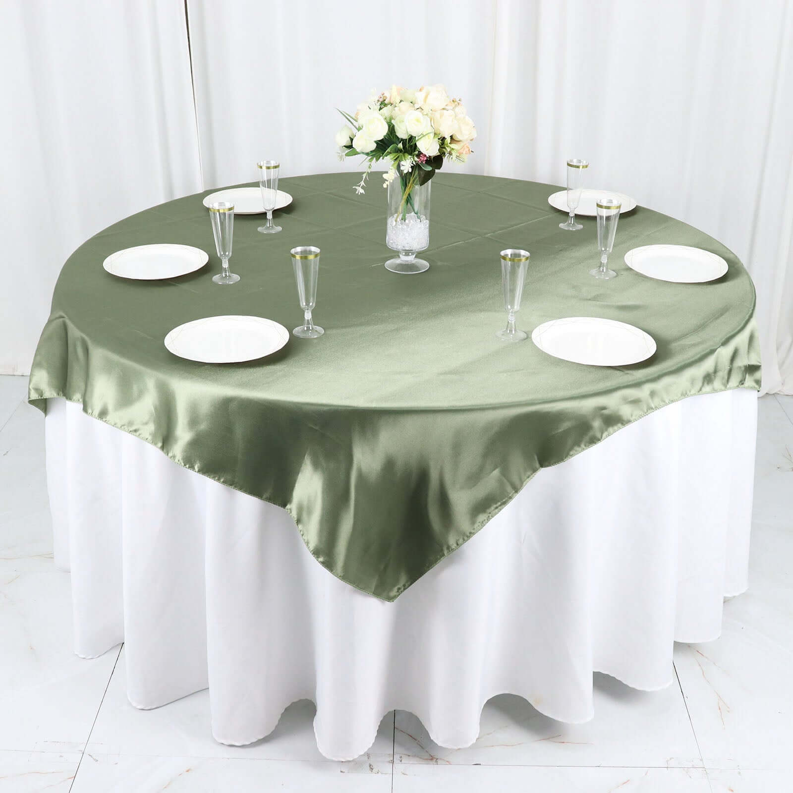 Satin 60x60 Table Overlay Square Tablecloth Dusty Sage Green - Smooth Silky Touch Table Cover