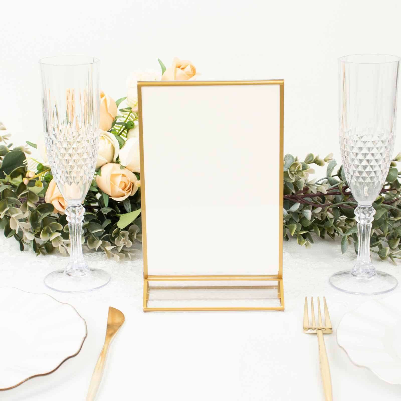 6-Pack Gold Frame Acrylic Table Sign Holders Double-Sided Display for Numbers and Menus - Perfect for Weddings 5x9