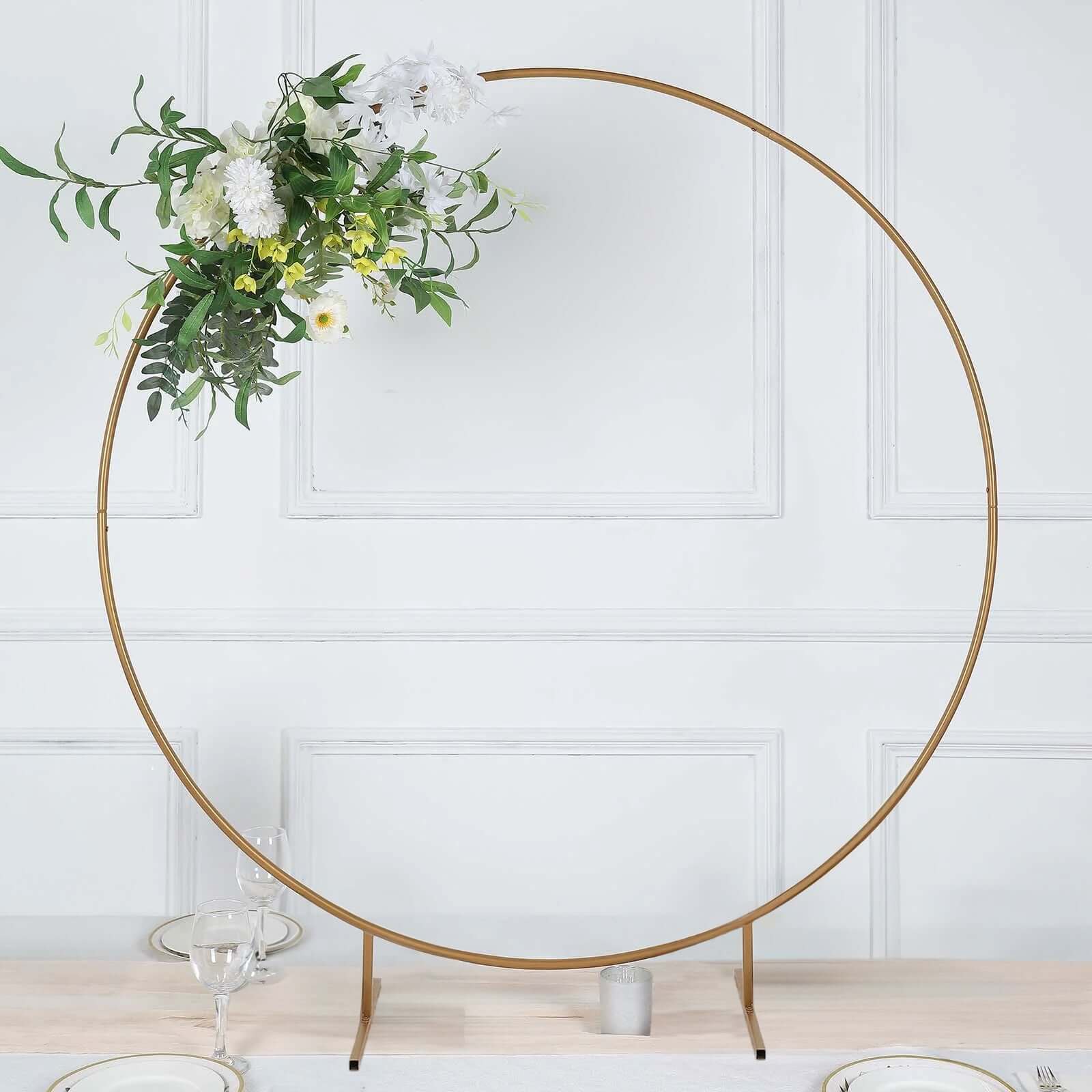 4ft Gold Metal Floral Hoop Frame Table Centerpiece, Round Arch Wedding Cake Display Stand