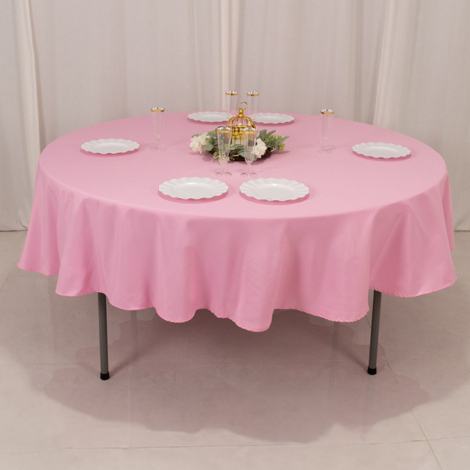 Premium Polyester 90 Round Tablecloth Pink - Stain and Wrinkle-Resistant Design with 220GSM Thickness Table Cover