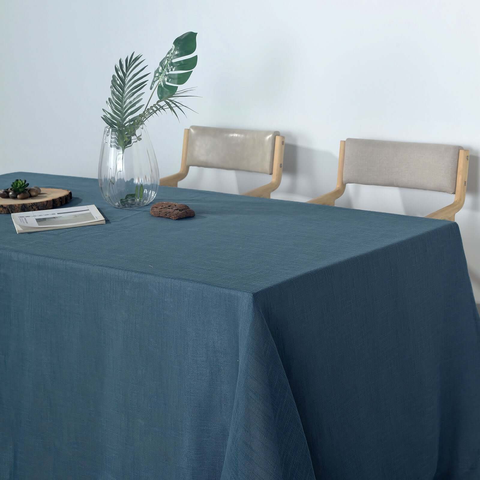 Faux Linen 90x132 Rectangular Tablecloth Blue - Slubby Texture Wrinkle-Resistant Seamless Table Cover