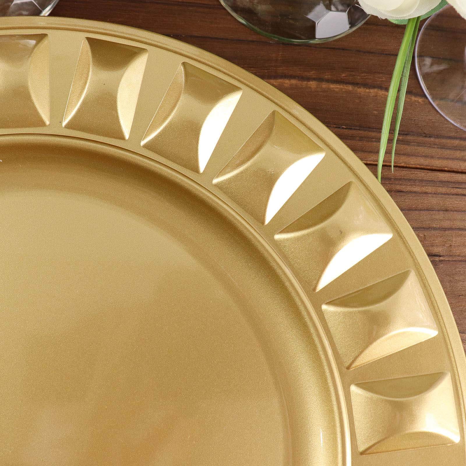 6-Pack Plastic Round Charger Plates 13 in Gold with Bejeweled Rim, Luxe Decorative Dinner Party Charger Tableware