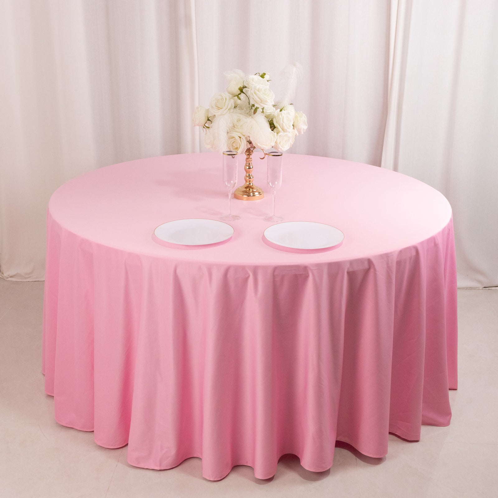 Premium Scuba Round 120 Tablecloth Pink - Wrinkle Free & Stain Resistant Seamless Table Cover