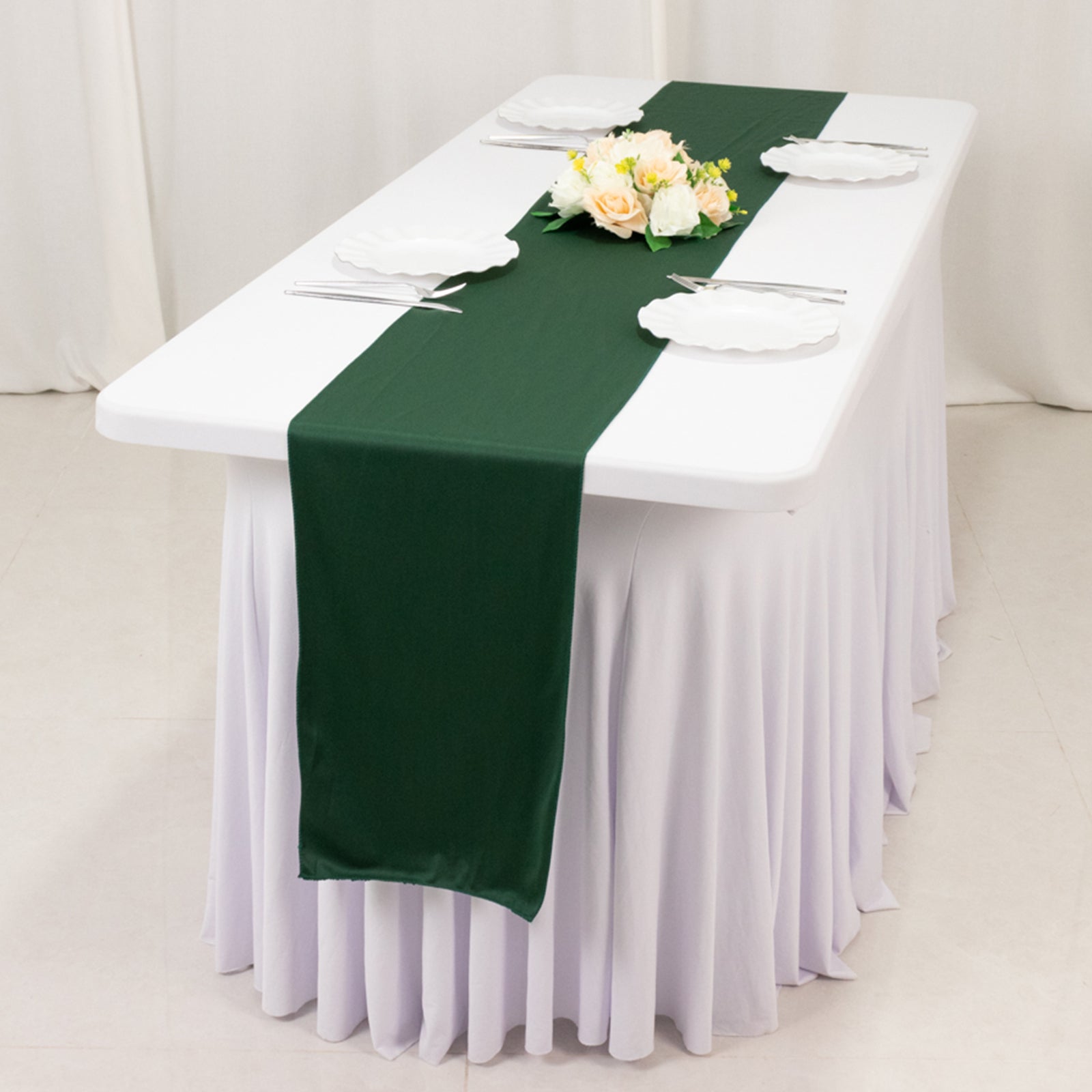 Premium Scuba Polyester 12x108 Table Runner Hunter Emerald Green - Wrinkle-Free Table Linen